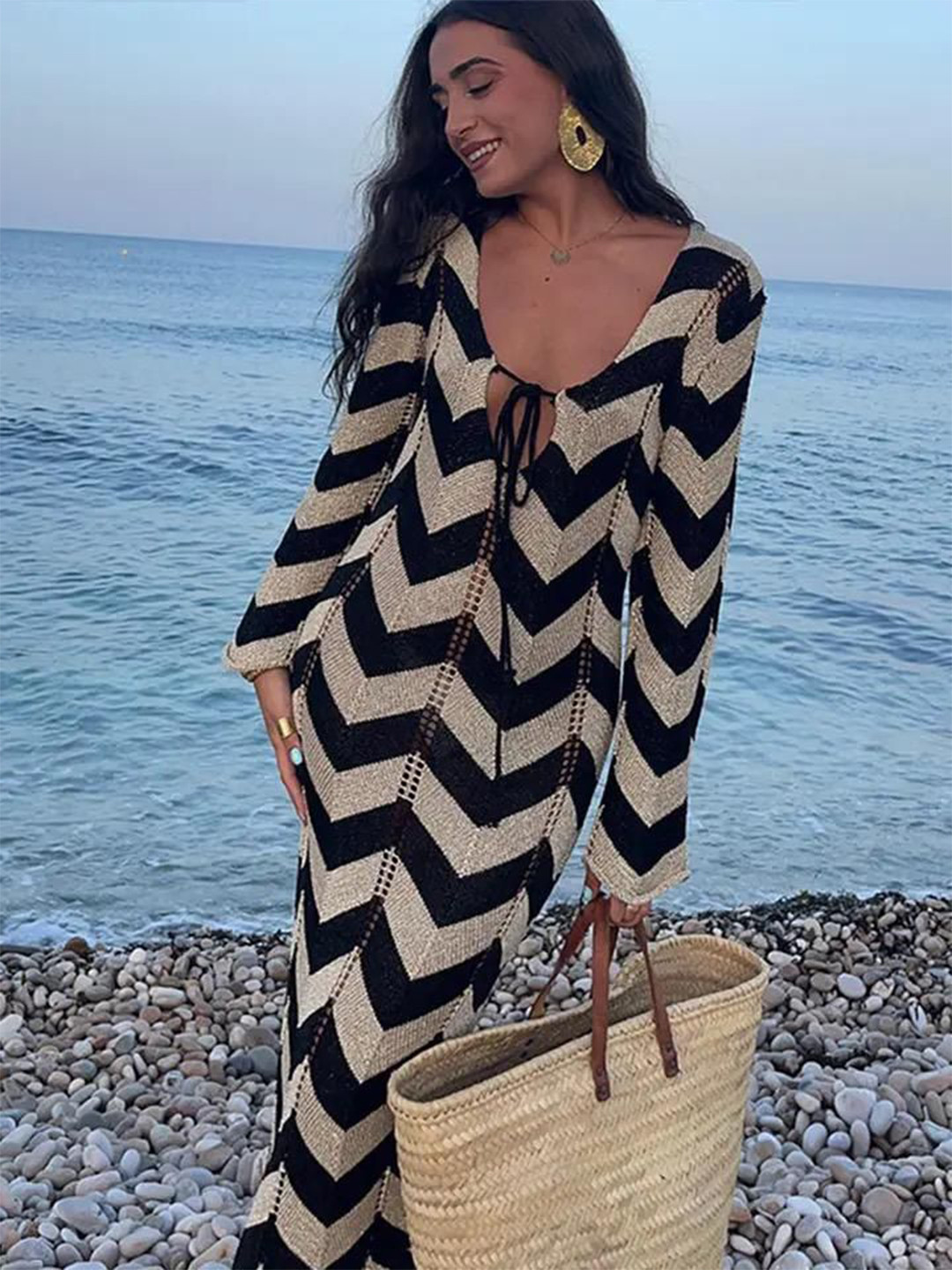 Miss Mosa By Akanksha  Beige Jerrica Soft Knit Holiday Bodycon Dress