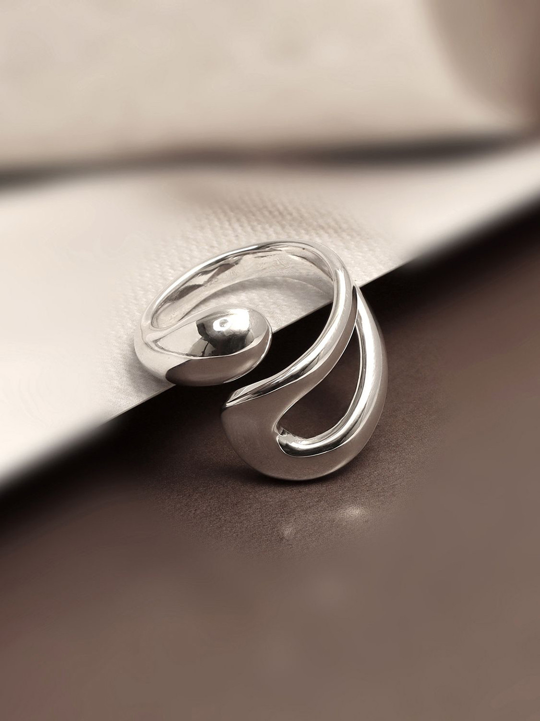 LeCalla 925 Sterling Silver Plated Chunky Teardrop Open Adjustable Waterdrop Finger Ring