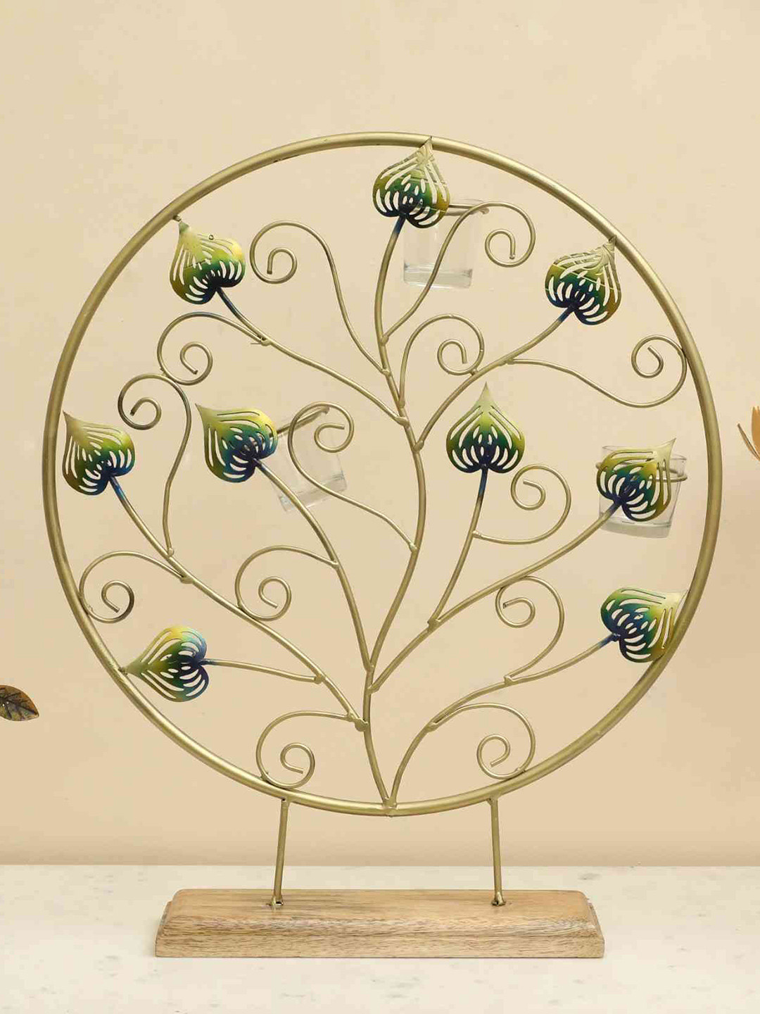 vedas F-Talia Peacock Gold Metal Metallic Living Room Lights Medium Showpiece - 22 Inches