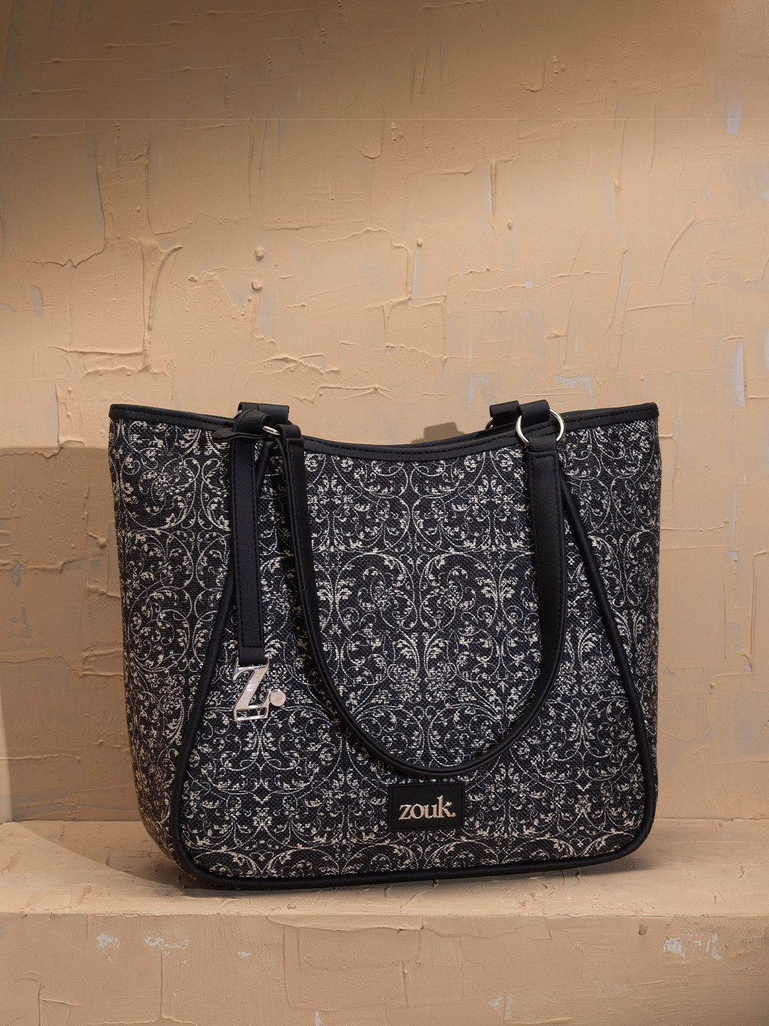 ZOUK Naisha Floral Printed Jute Water Resistant Medium Structured Shoulder Bag