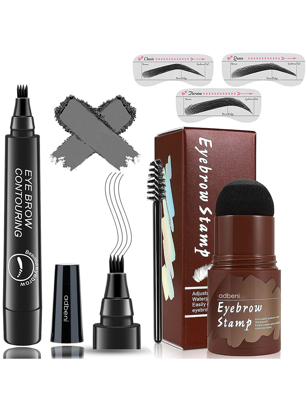 Adbeni Set Of 4 Eyebrow Enhancer, Eyebrow Pen, Hair Stamp Powder & Eyebrow Pencil- Black