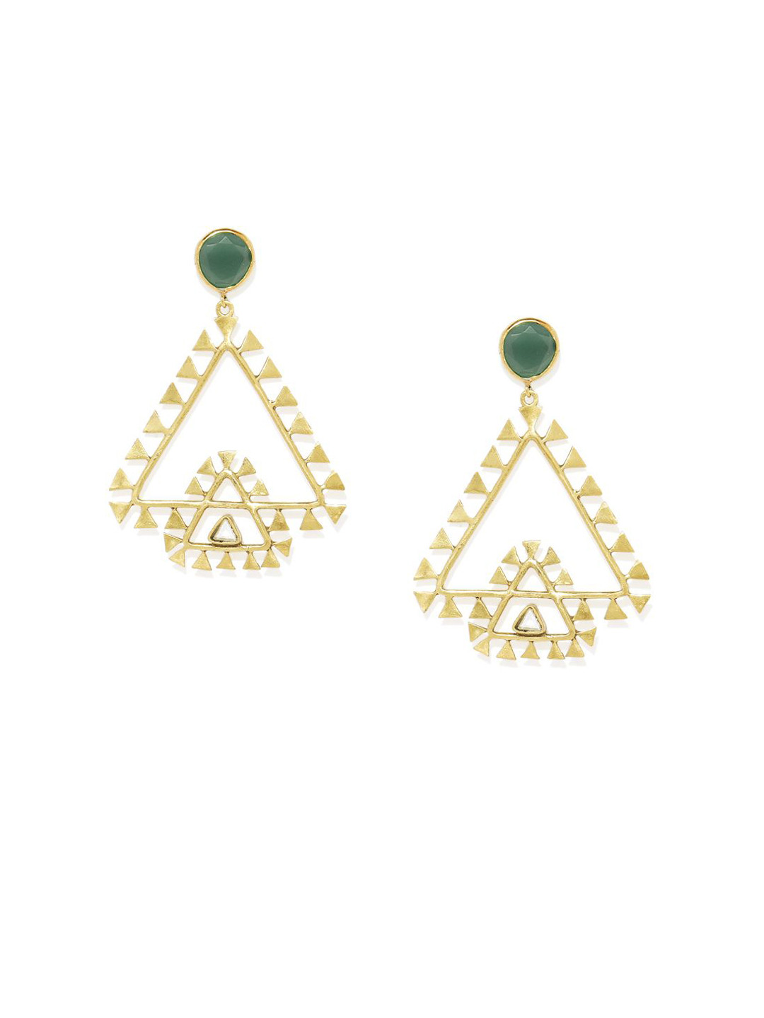 House of Pataudi Gold-Plated Kundan Studded Triangular Drop Earrings