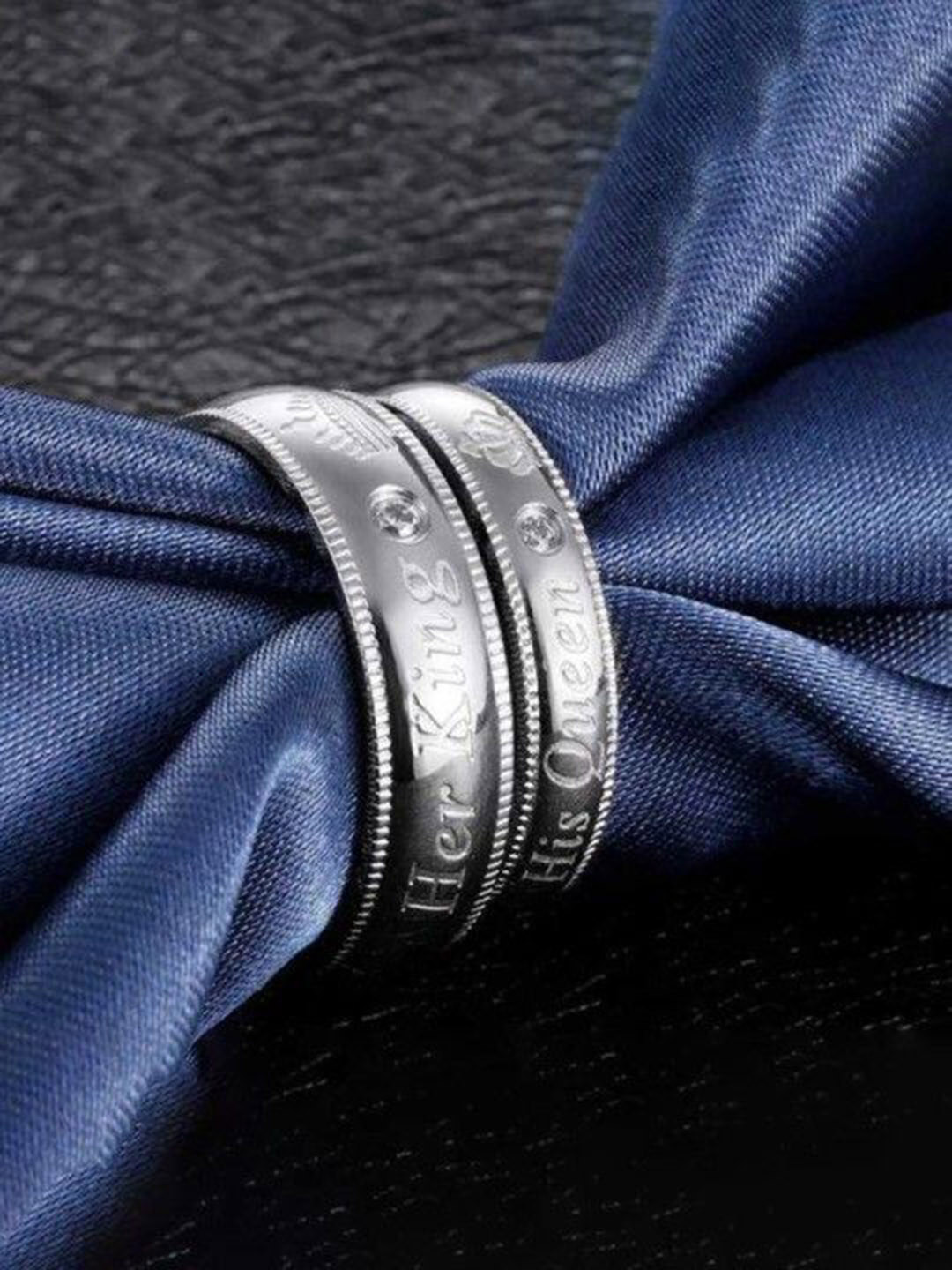 Ringzinnie Sterling Silver Set Of 2 Silver-Plated King & Queen Couple Finger Rings