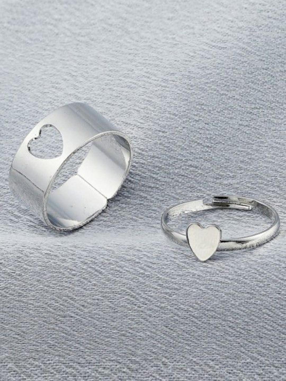 AGARWALPRODUCT Set Of 2 Silver-Plated Couple Finger Rings Adjustable Ring