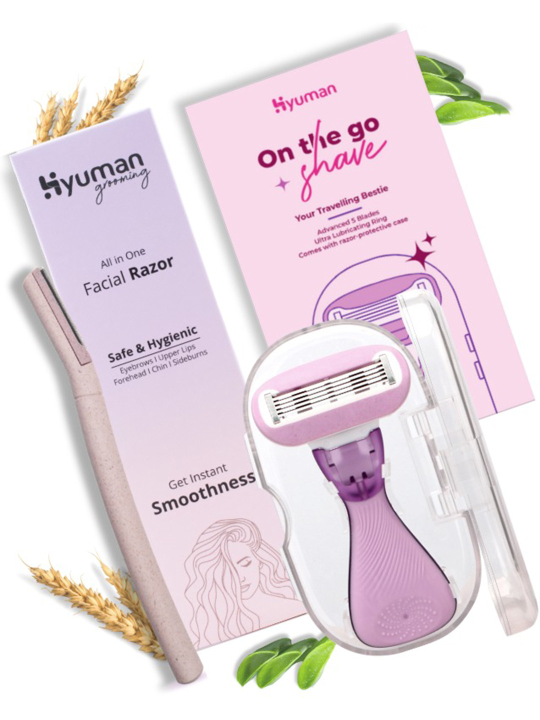 HYUMAN Set Of 2 All In One Facial Razor & On The Go Shave Razor