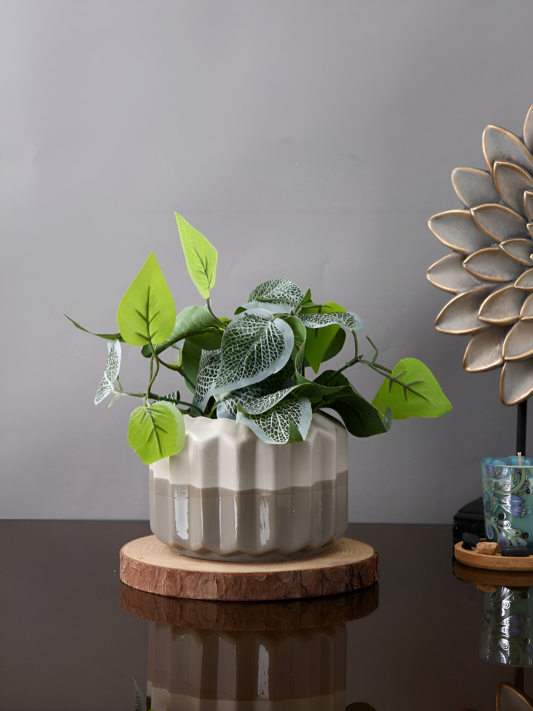 TAYHAA Grey & White Colorblocked Ceramic Ashen Elegance Planter