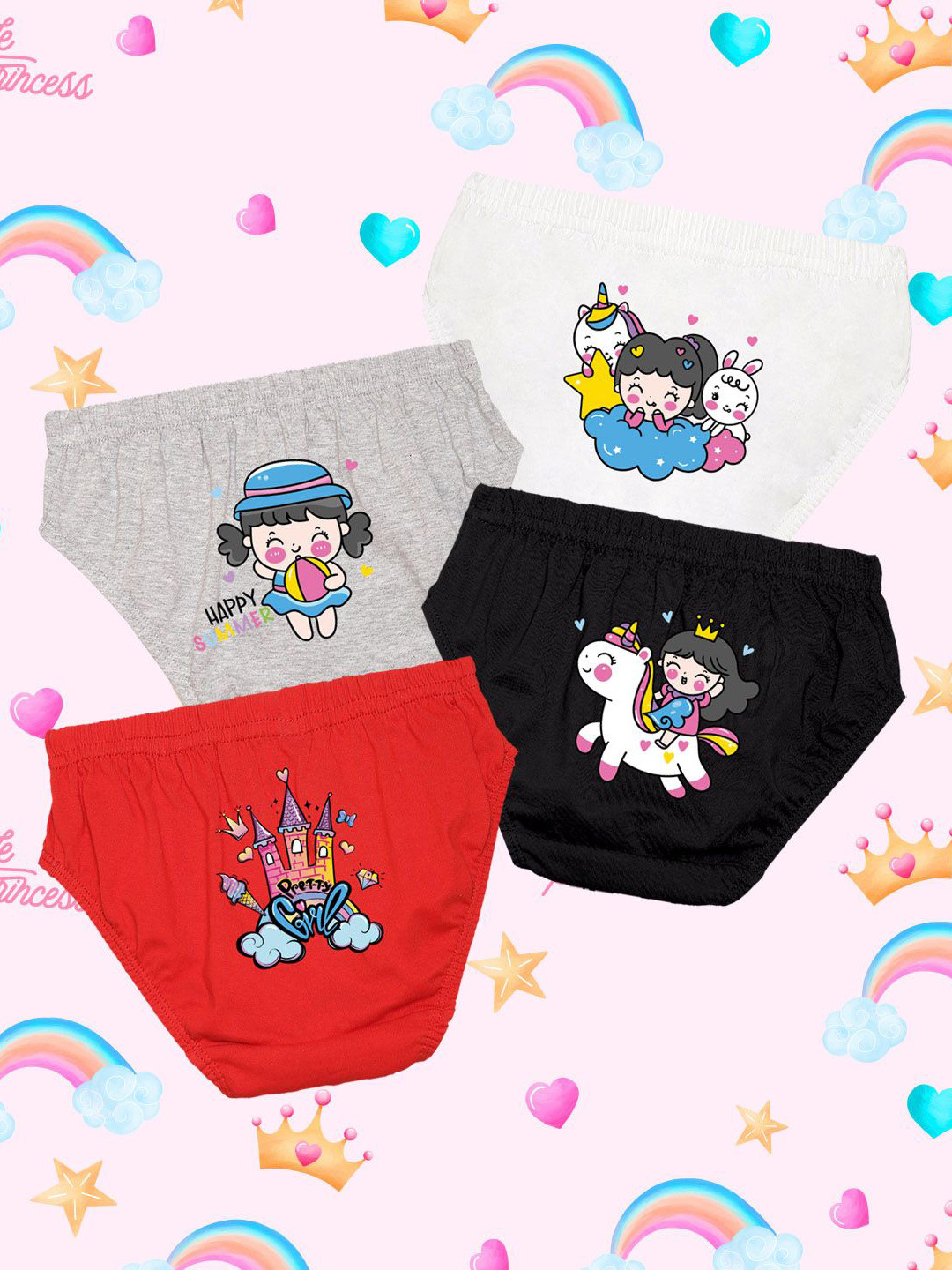 NUSYL Pack Of 4 Printed Mid-Rise Cotton Girls Panties