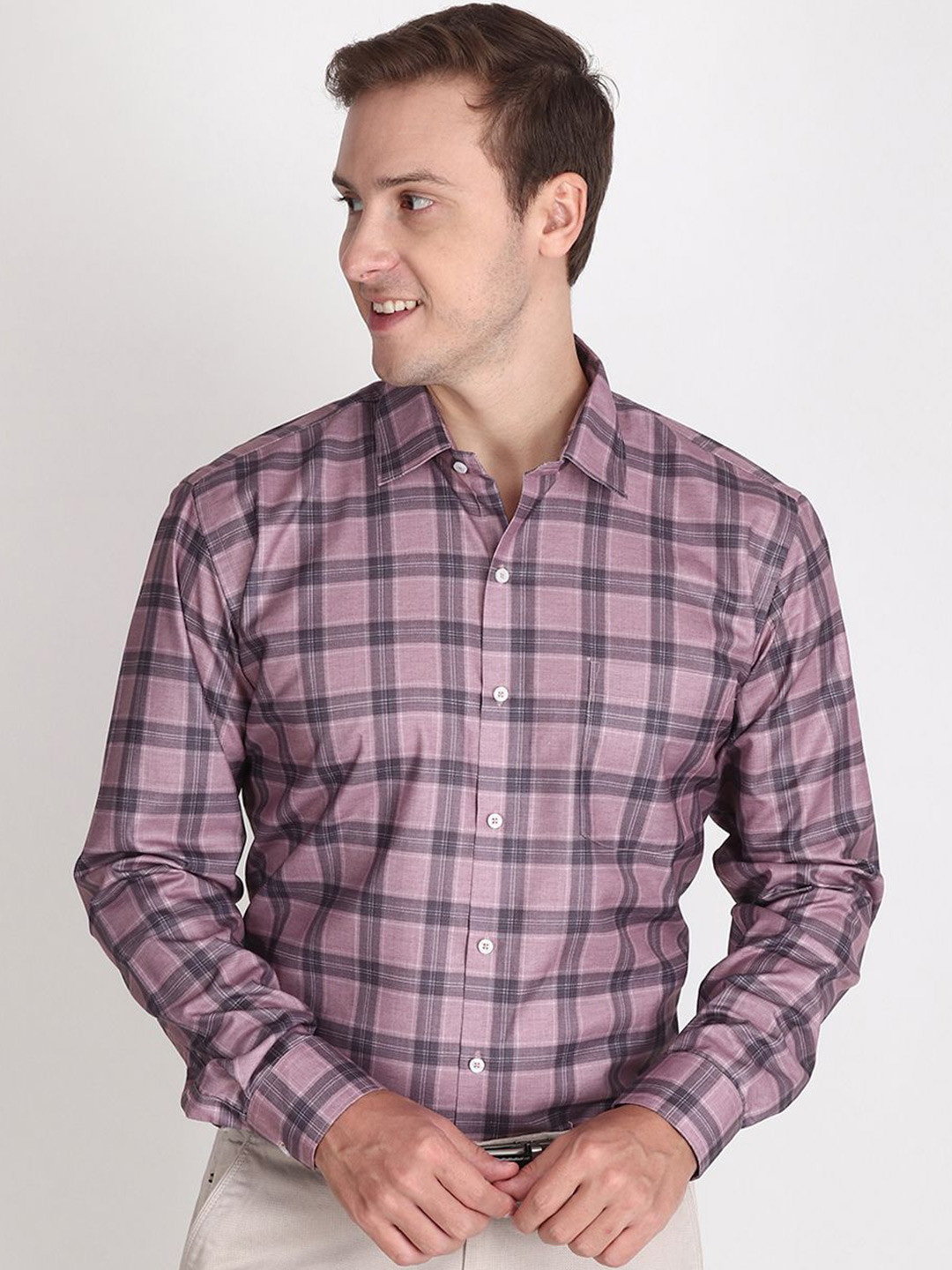 APPEL TOUCH Men Comfort Regular Fit Spread Collar Checked Cotton Casual Shirt