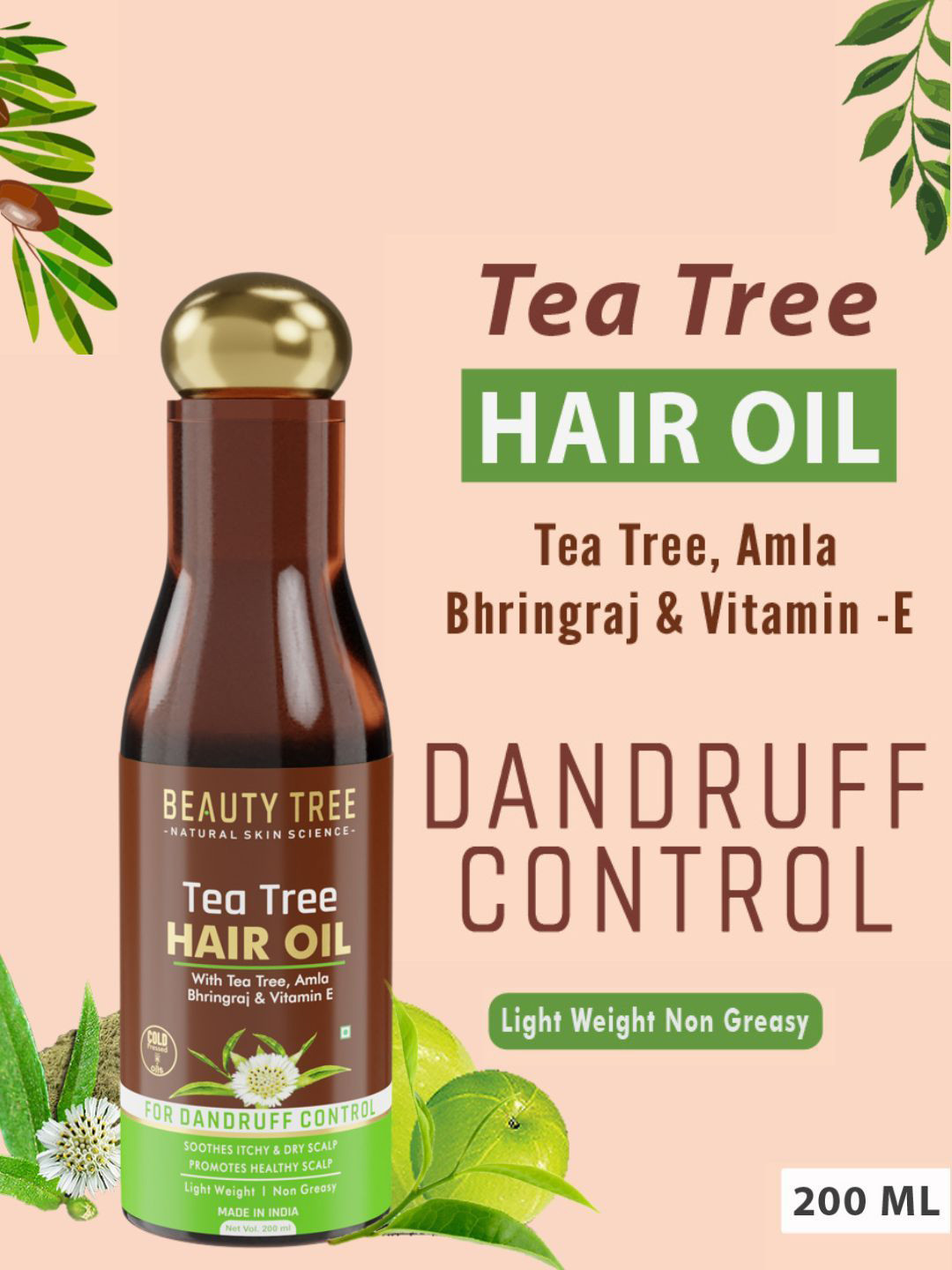 Beauty Tree Tea Tree Hair Oil For Dandruff Control With Vitamin E - 200 ml