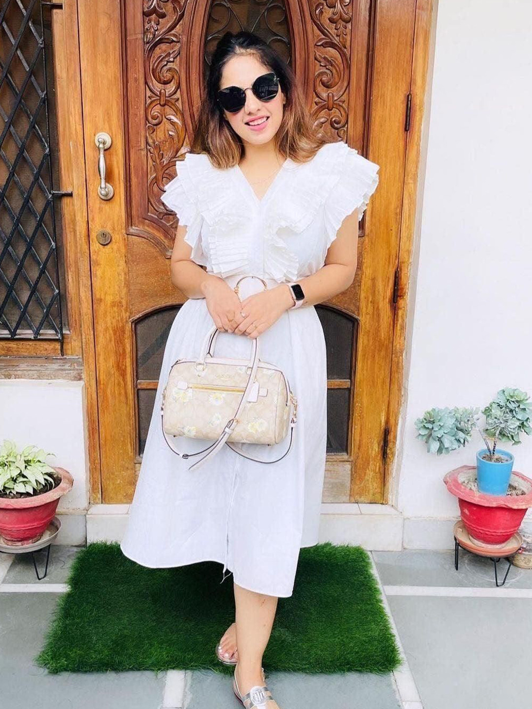 Miss Mosa By Akanksha  Women White Mimi Ruffled Cotton Dress