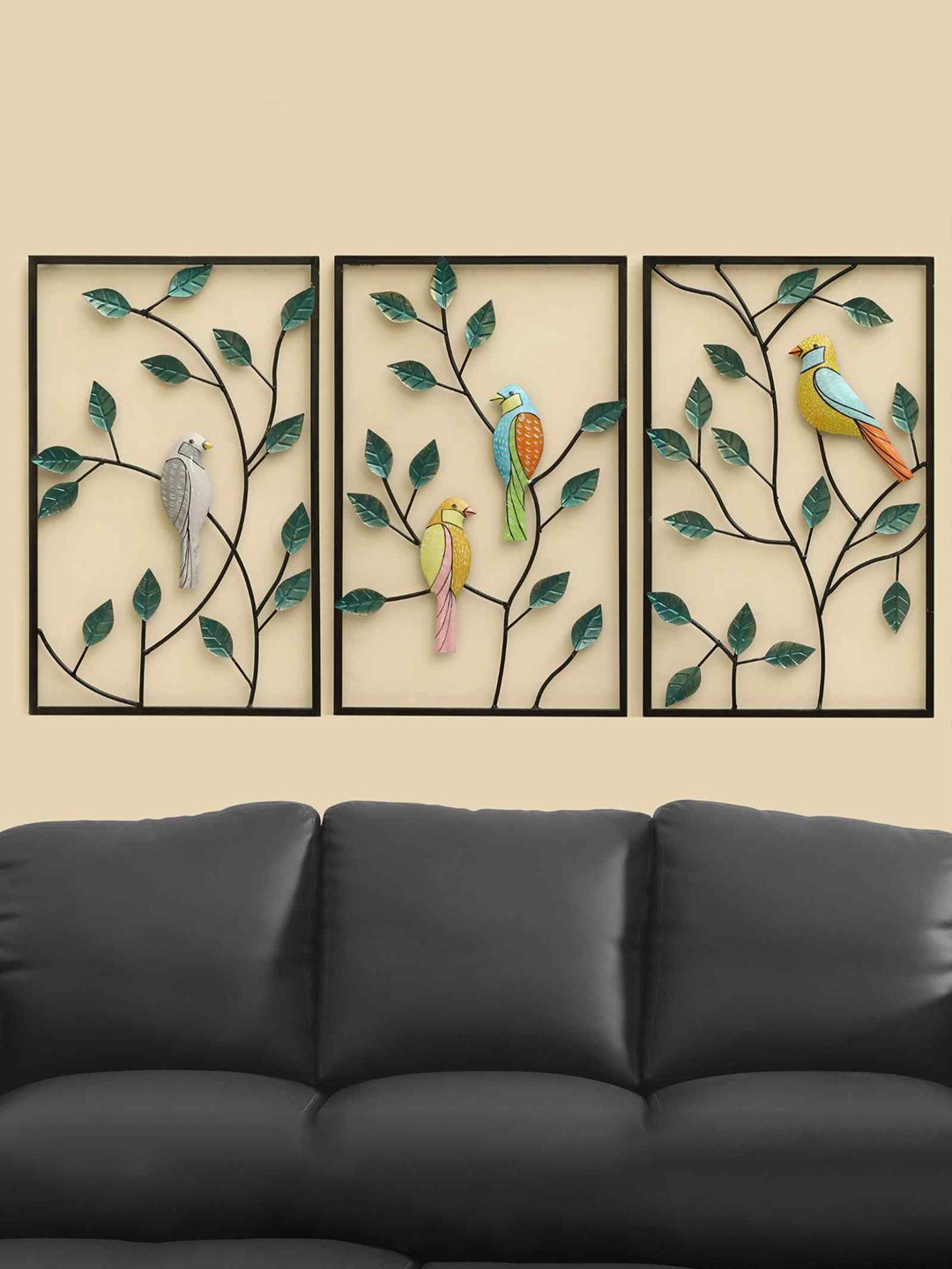 vedas Birds, W-Banko Metal Matte Hanging Hall 3Pcs Wall Hangings-22In