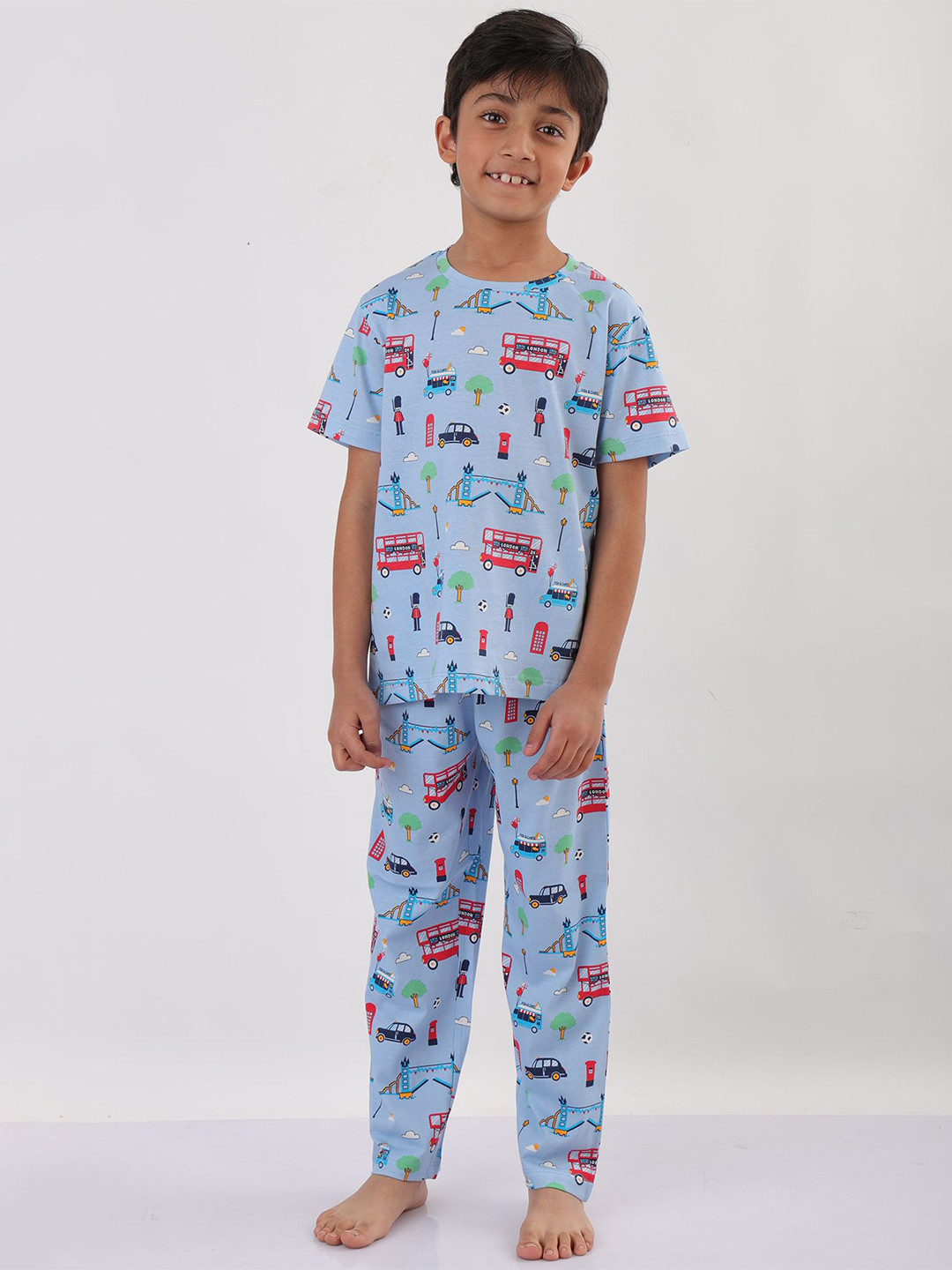 Anthrilo Pure Cotton Summer London Dreams Boys Short Sleeves Pyjama Set - Sky