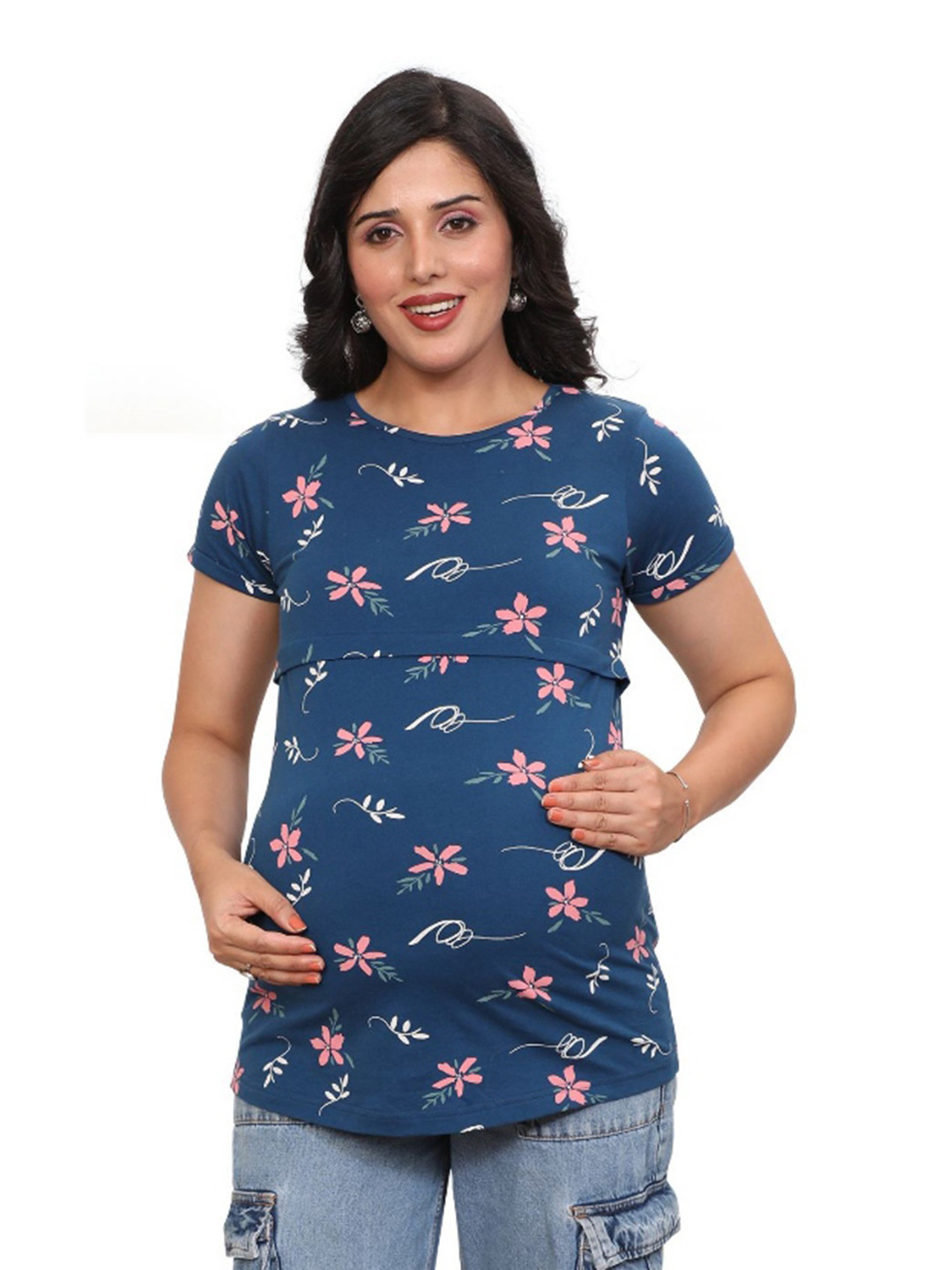 mama & bebe Women Printed Roll-Up Sleeves T-shirt