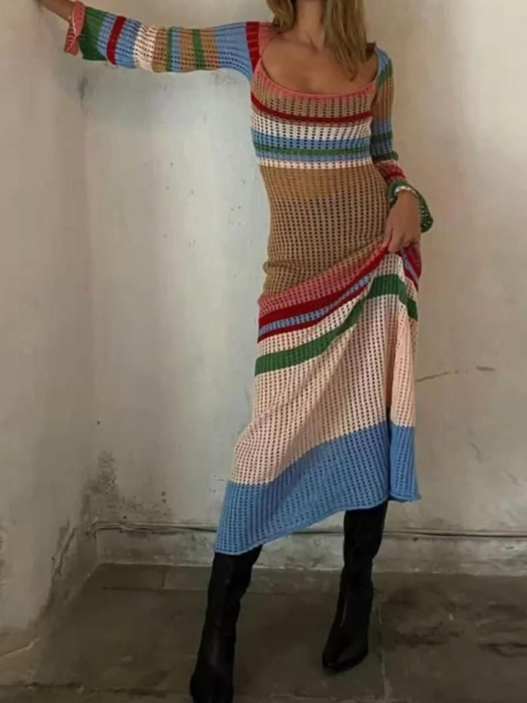 Miss Mosa By Akanksha  Women Multi Pamela Crochet Holiday  Soft Dress - Resortwear