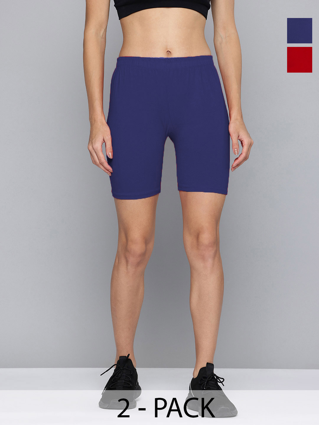 Jinfo Women Pack of 2 Skinny Fit Slip On Cycling Sports Shorts