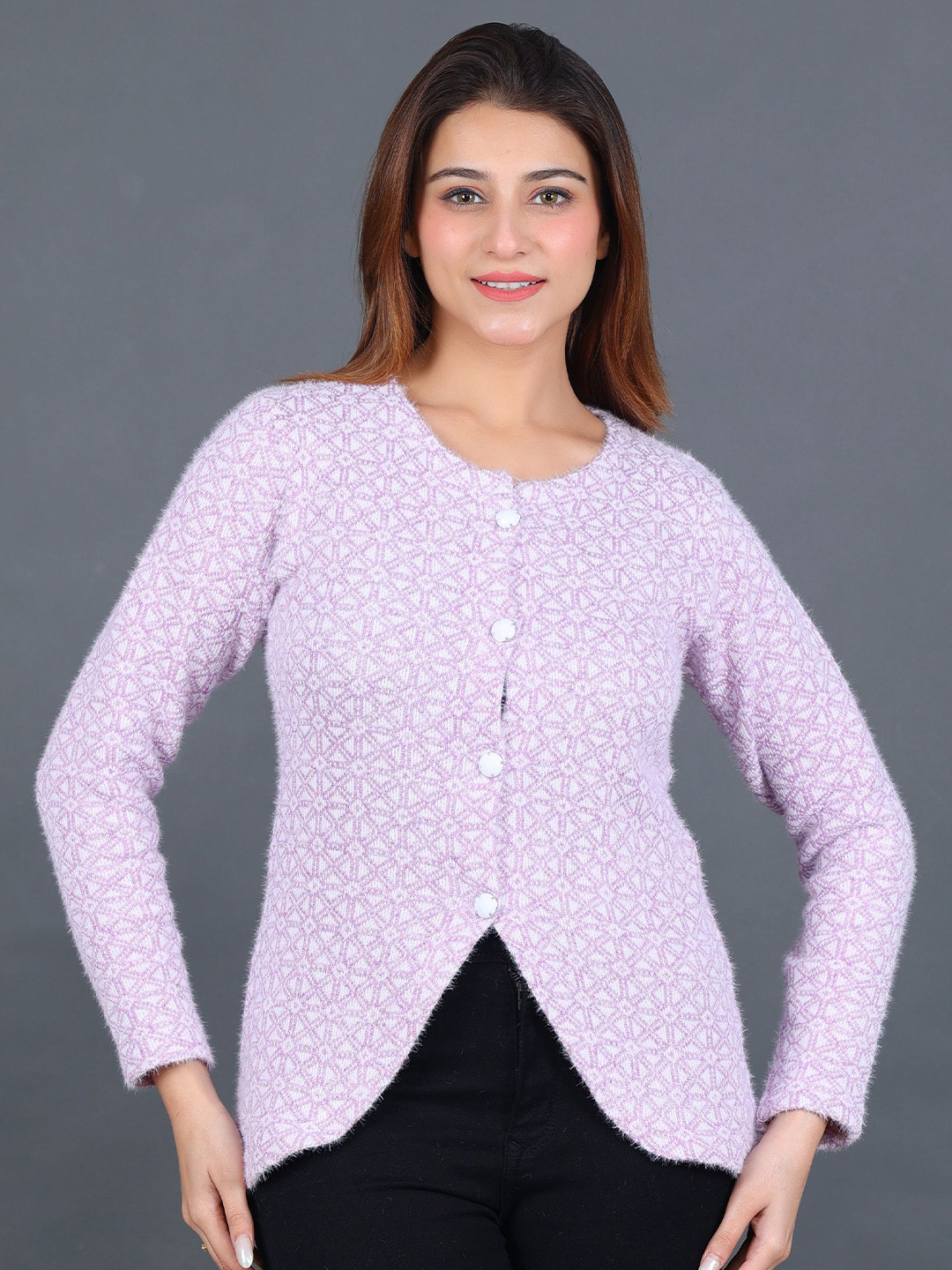 Dadu Dayal Women Self Design Woollen Cardigan Sweaters