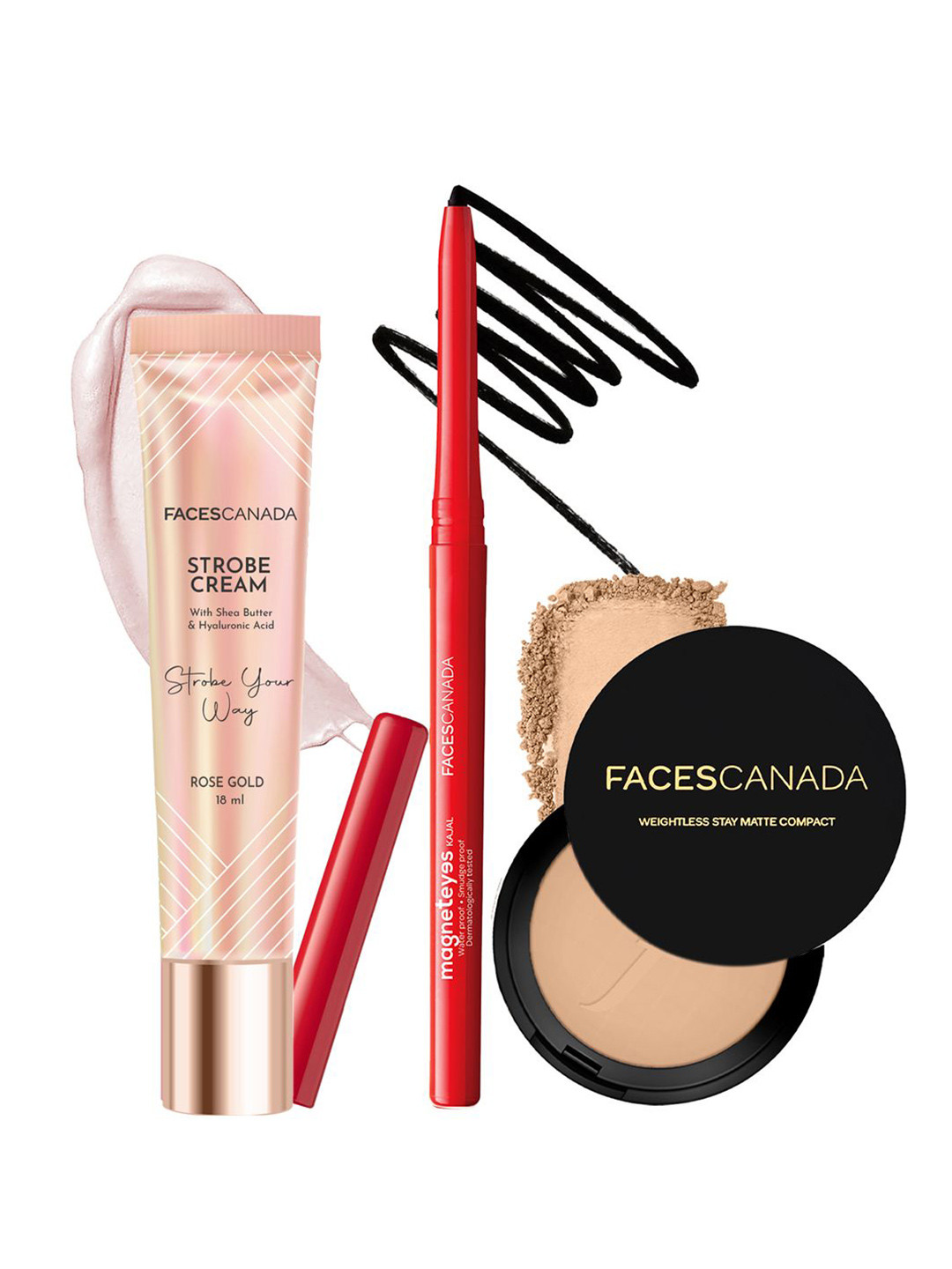 FACES CANADA Set Of 3 Strobe Your Way - 18 ml With Magneteyes Kajal-0.35 g & Compact-9 g