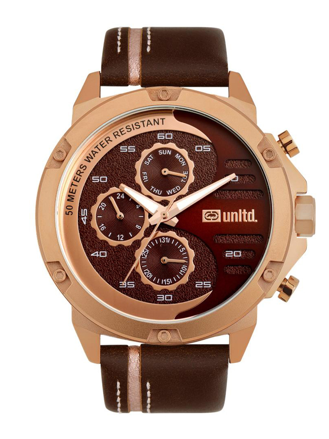 unltd. Men Brass Dial & Leather Bracelet Style Straps Analogue Watch UNG050003