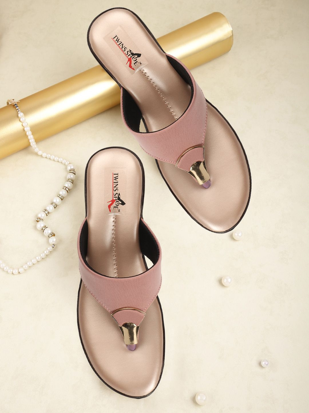 TWINSSHOE Women Peach Casual Open Toe Flats