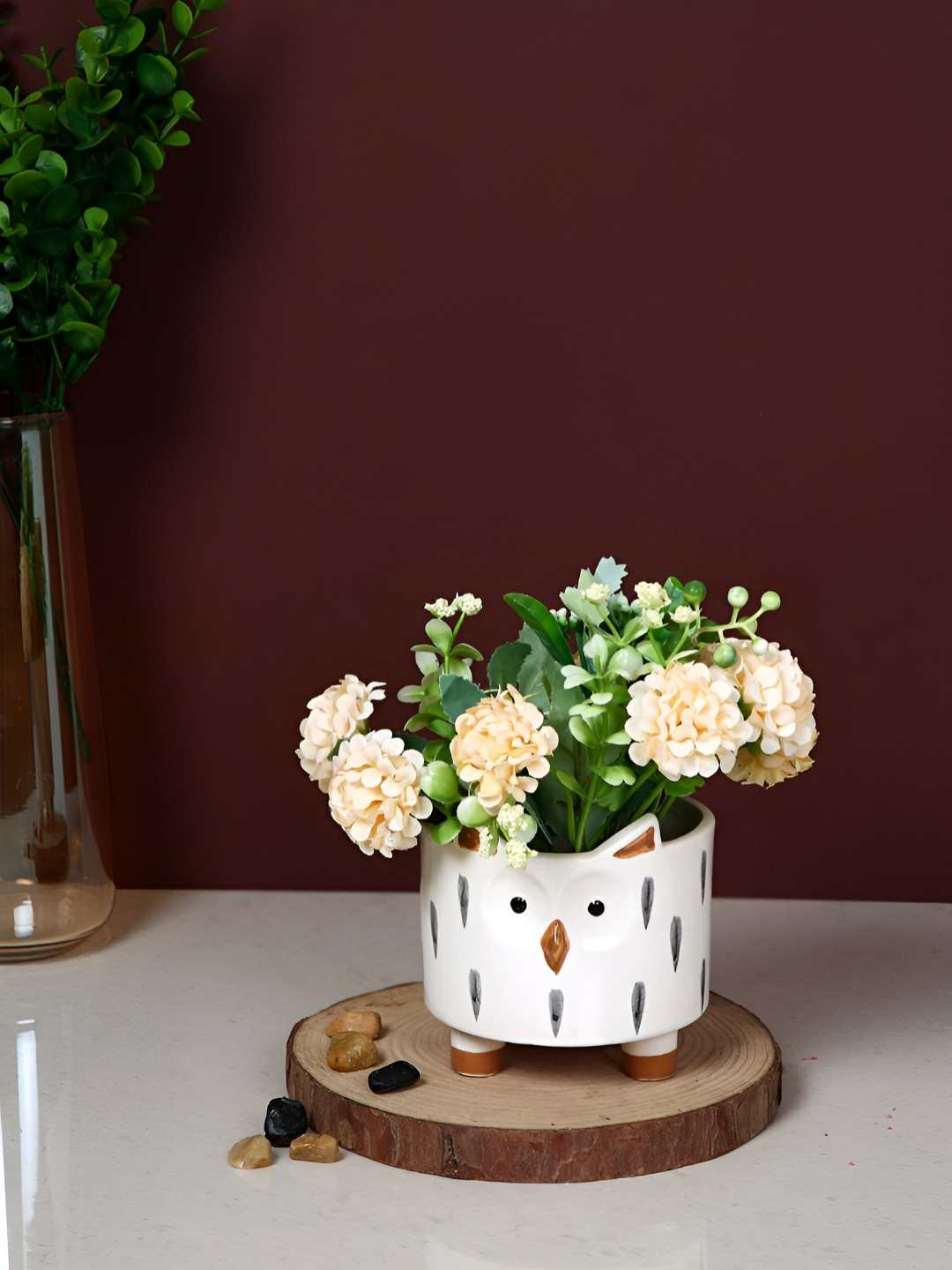 TAYHAA White & Brown Ceramic Moonstone Mist Square Planter