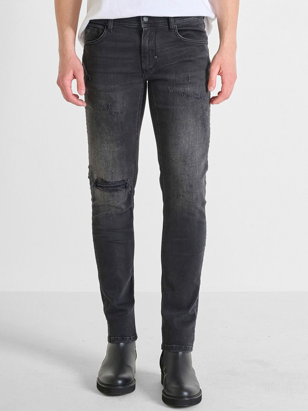 Antony Morato Men Super Skinny Fit Slash Knee Heavy Fade Jeans