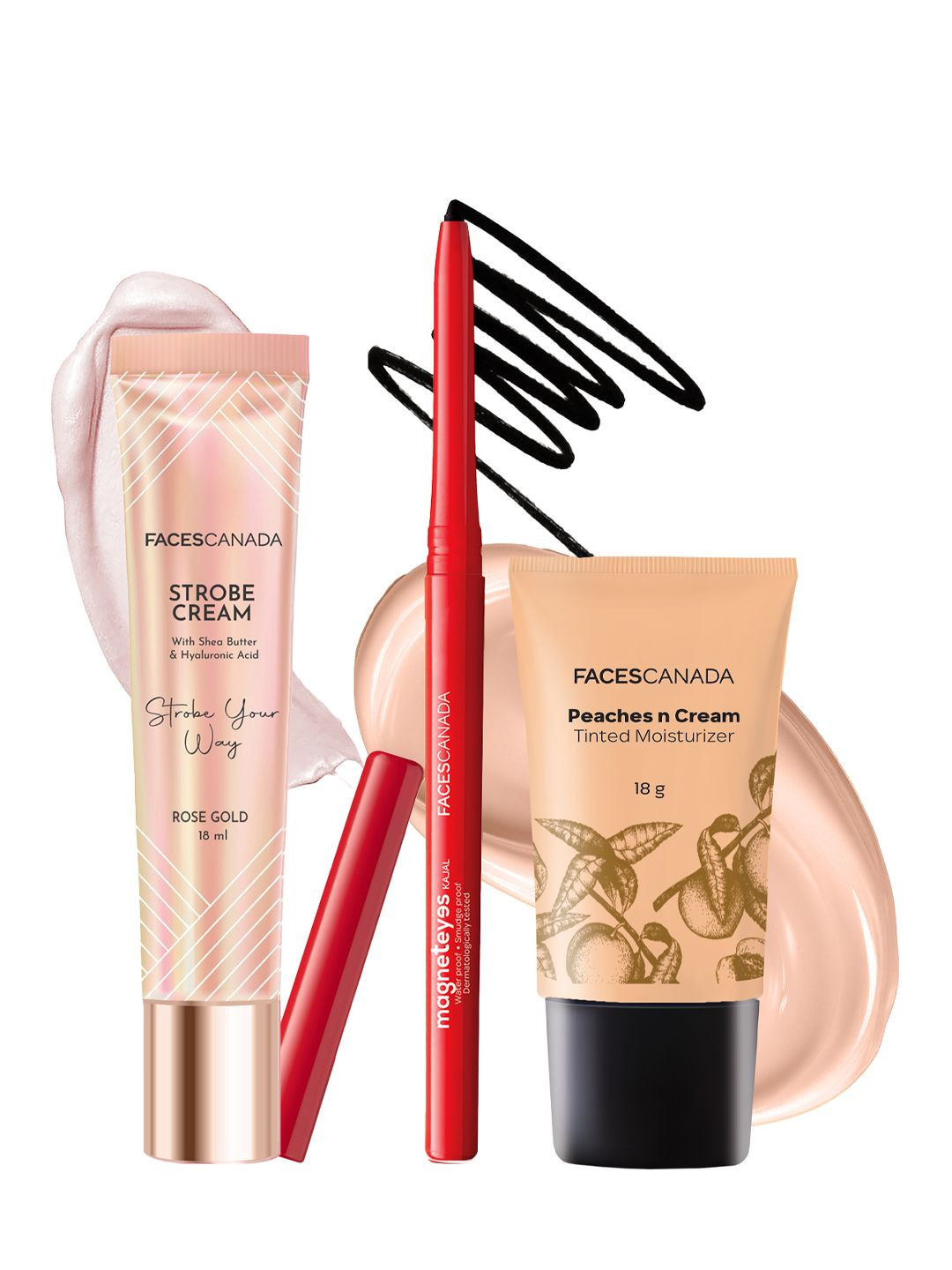 FACES CANADA Set Of 3 Tinted Moisturizer-18 g, Strobe Cream-18ml & Magneteyes Kajal-0.35 g