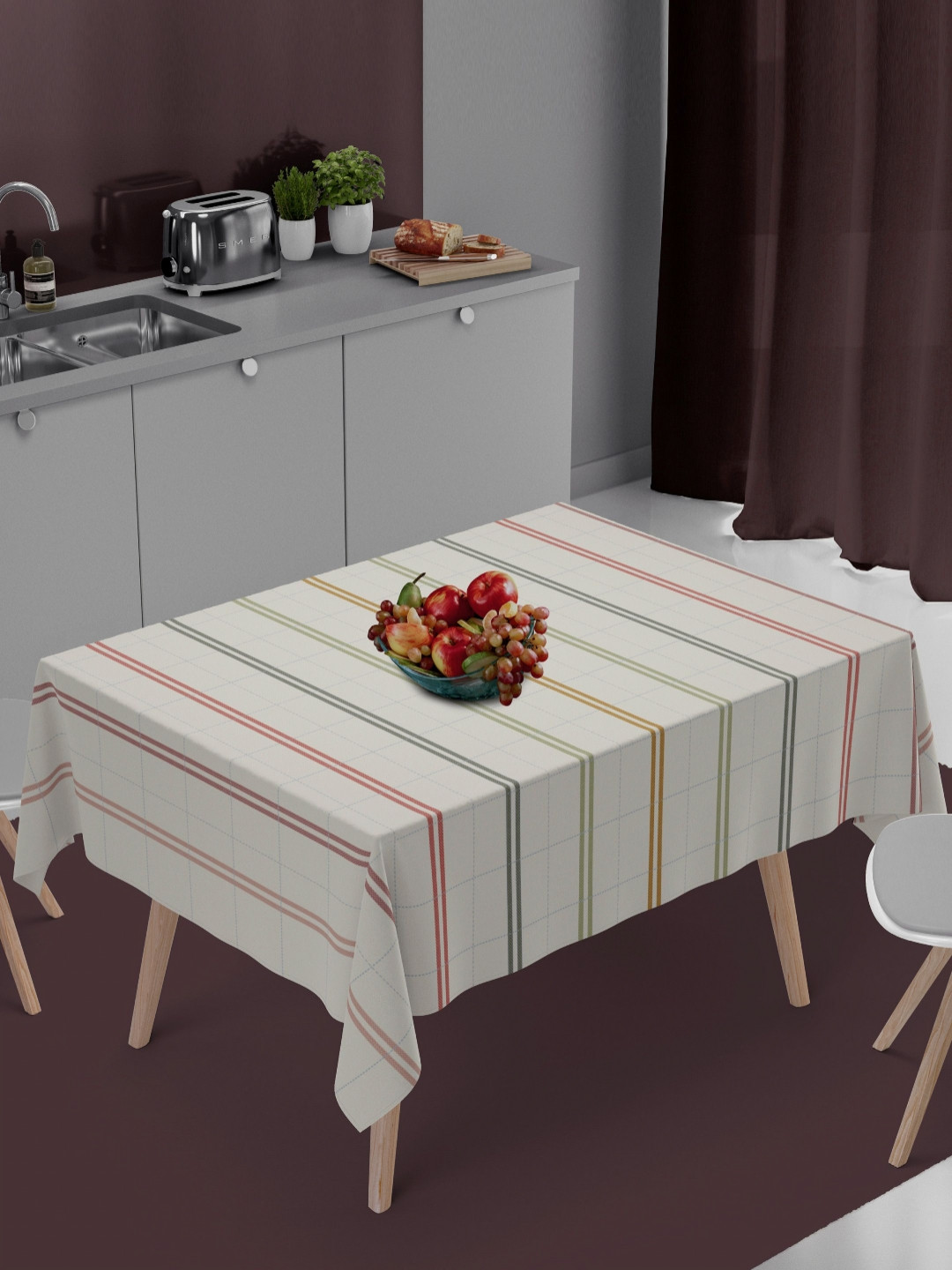 HOME COLORS.IN Multicolour Checkered Cotton 4 Seater Sqaure Table Cover