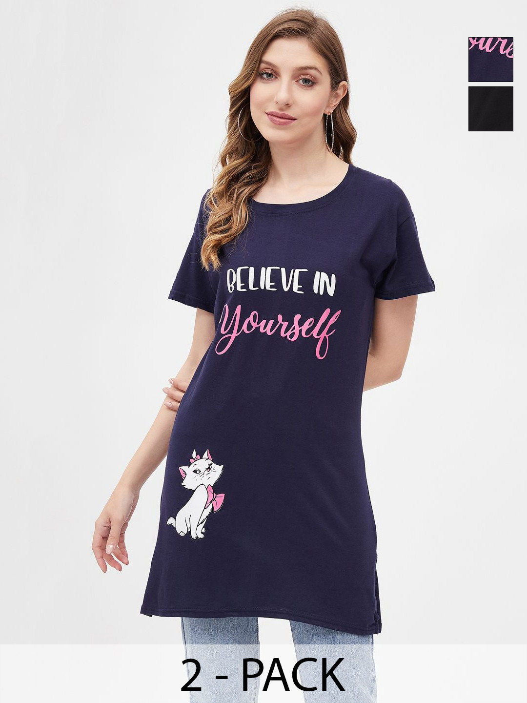 Christy World Women 2 Extended Sleeves Applique T-shirt