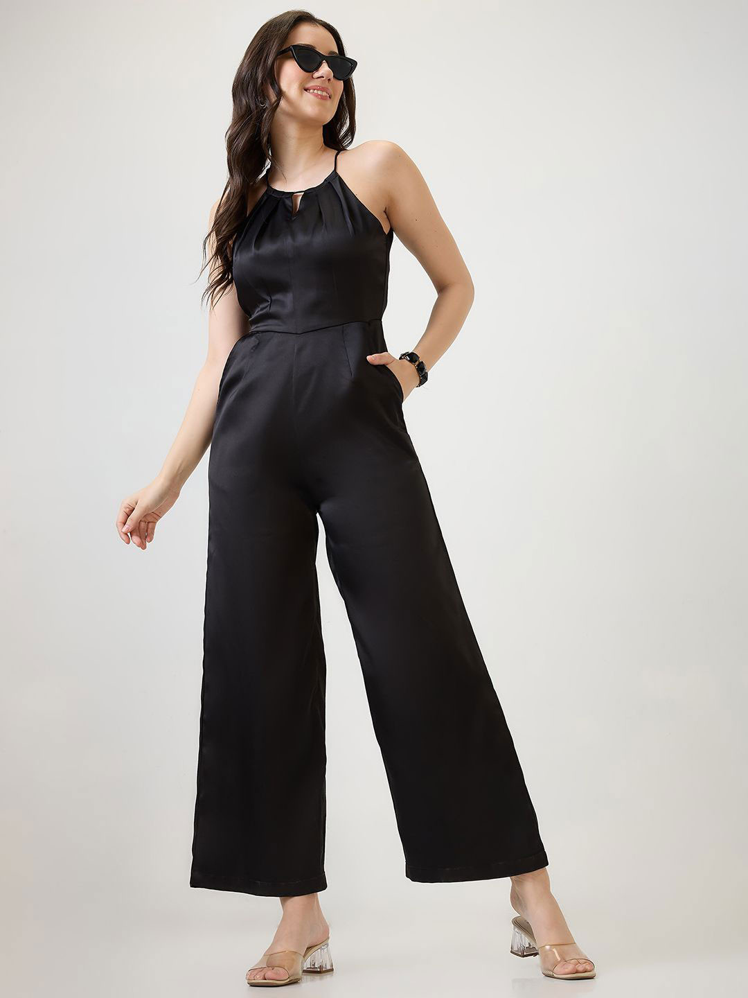Globus Satin Halter Neck Wide Leg Party Jumspuit