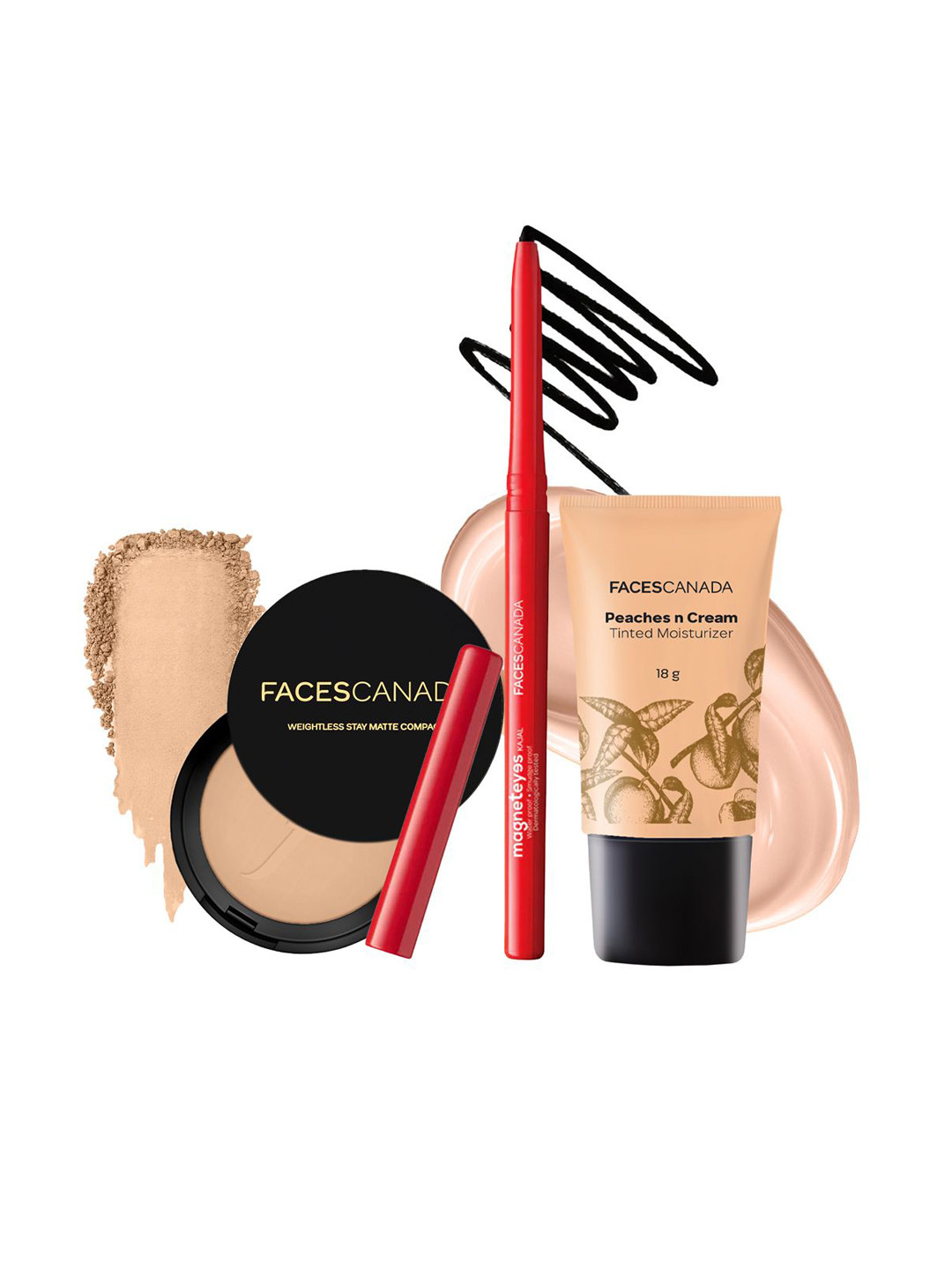 FACES CANADA Set Of 3 Tinted Moisturizer-Light 01, Kajal -Black & Compact Powder -Beige 03