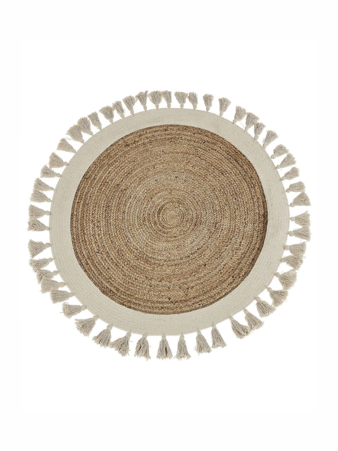 Art Avenue Astro Beige & White Textured Tassels Round Floor Jute Carpet