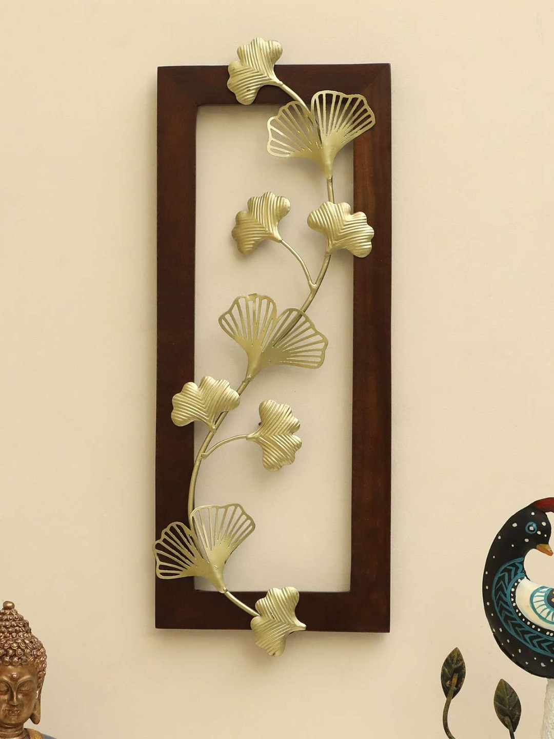 vedas Ginko Bunch, W-Alex Metal Floral Glossy Hanging Hall Wall Hangings-20.9In