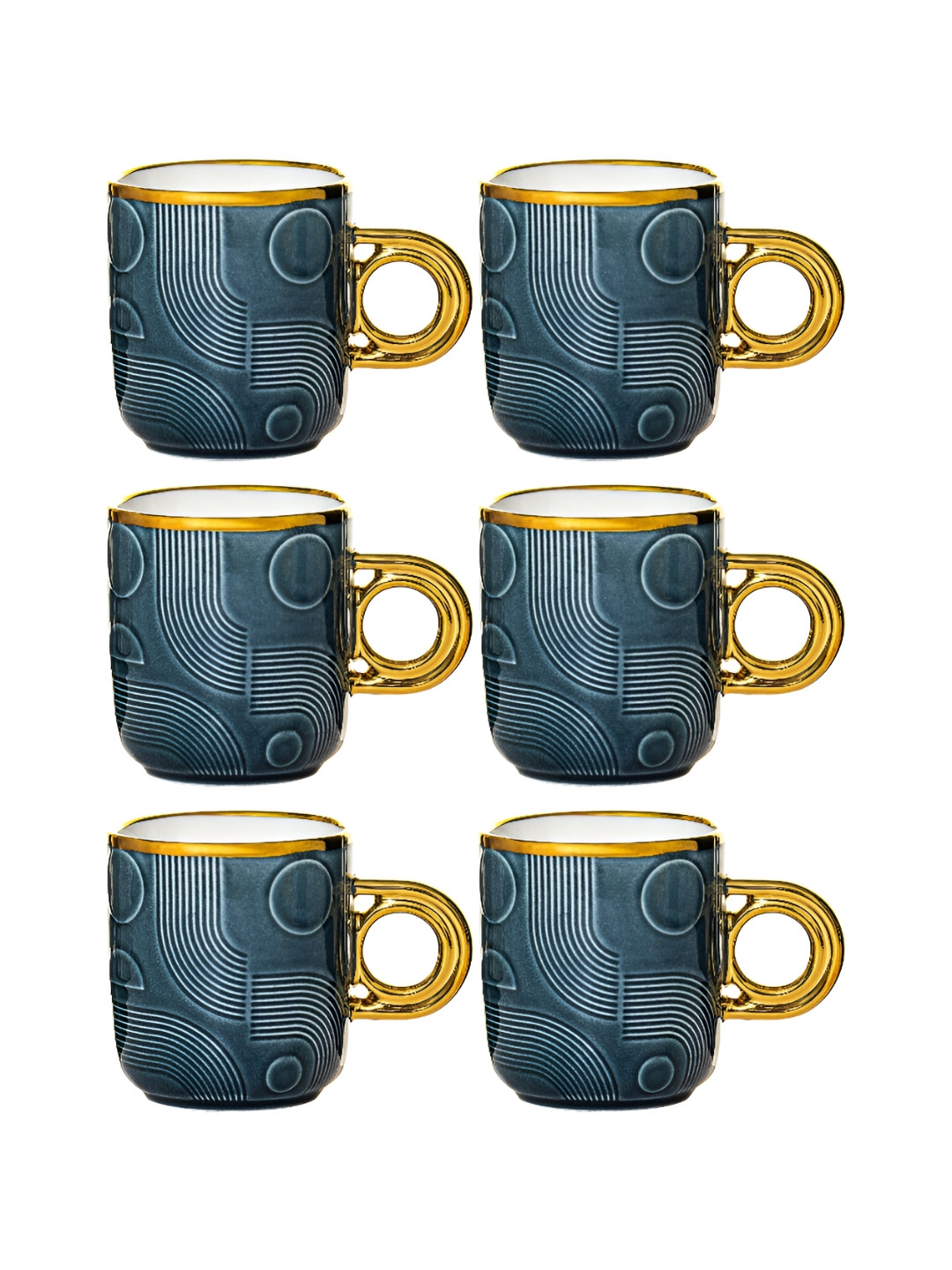 Roxx Rakhi Gift Black Geometric Porcelain Microwave Safe 6 Piece Mugs-180ml
