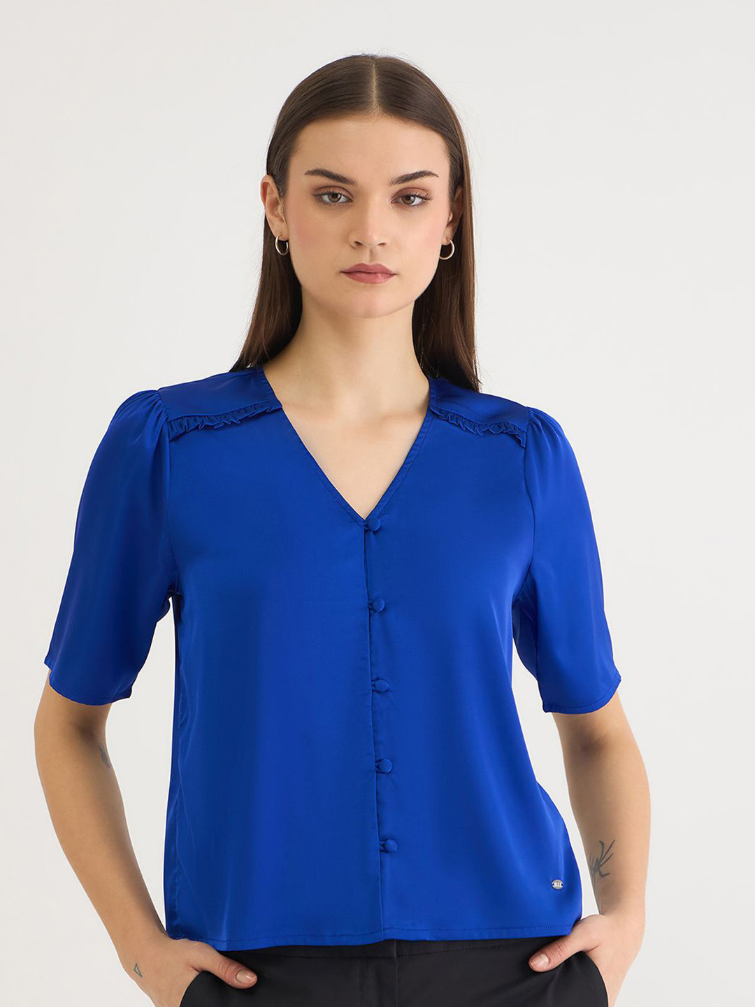 ELLE Women V-Neck Short Sleeves Top