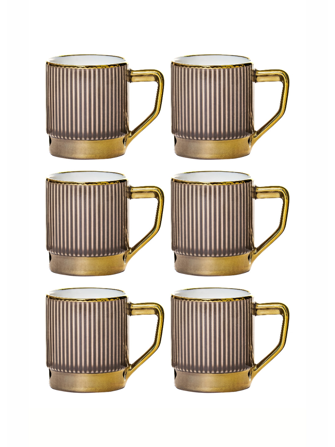 Roxx Casted Pushp Brown Textured Porcelain Handmade 6 Piece Mugs-180ml