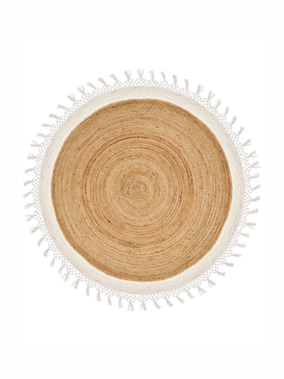 Art Avenue Lesotho Beige & White Textured Tassels Round Floor Jute Carpet