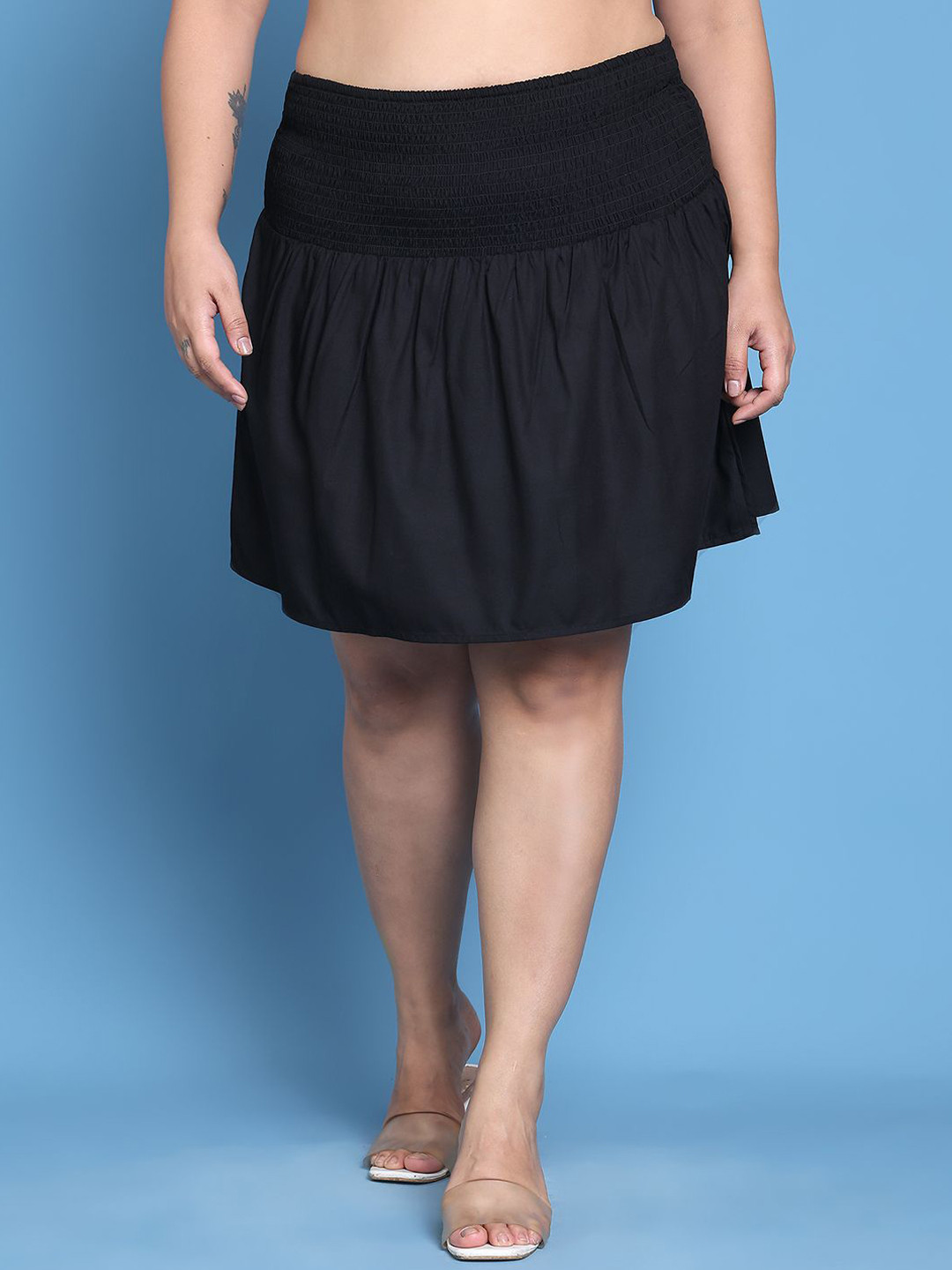 theRebelinme Women Plus Size Pleated Flared Skirt