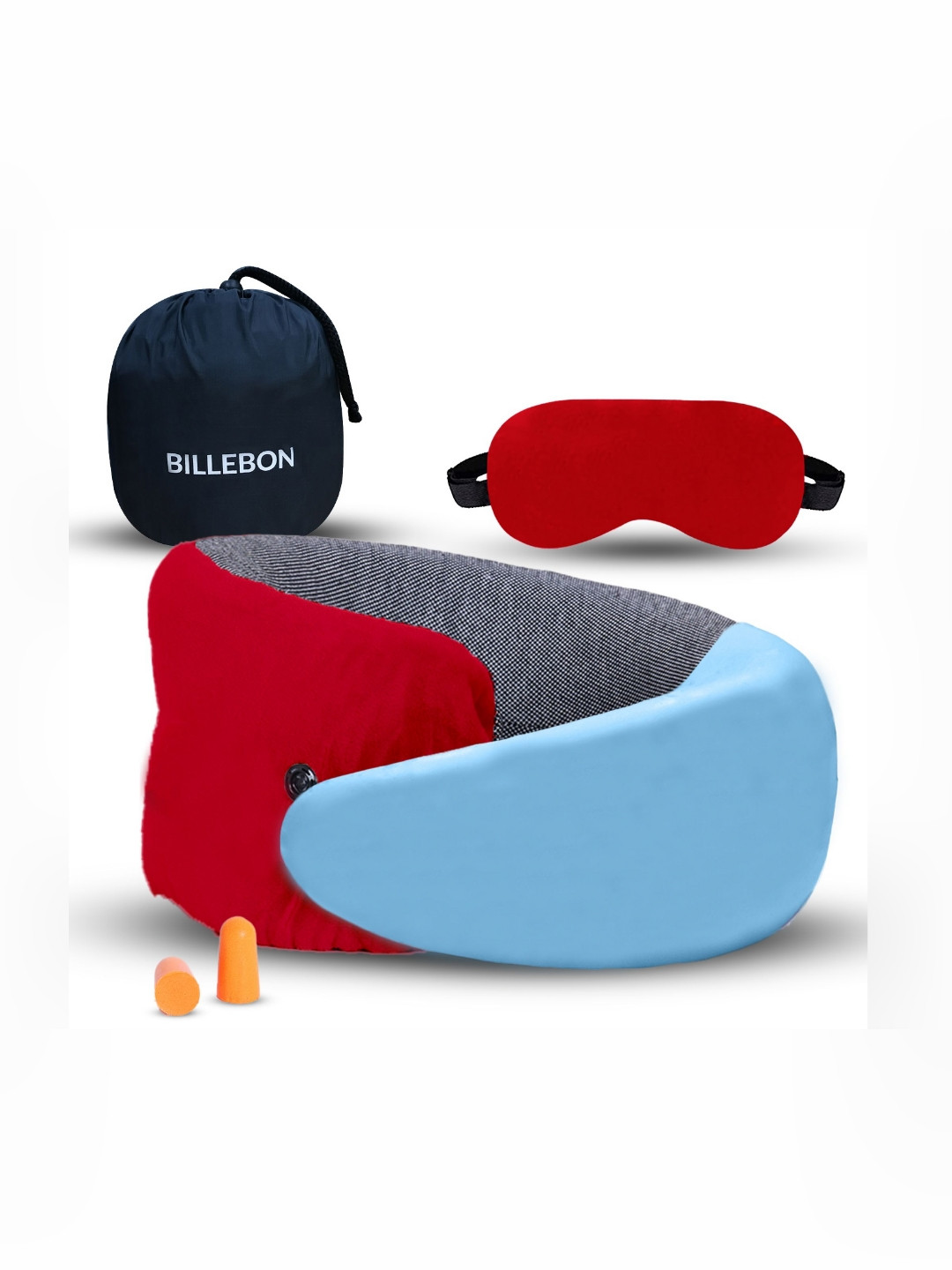 BILLEBON Red Solid Polycotton Breathable Firm Memory Foam Travel Pillow-17 x 24 x 14 cm