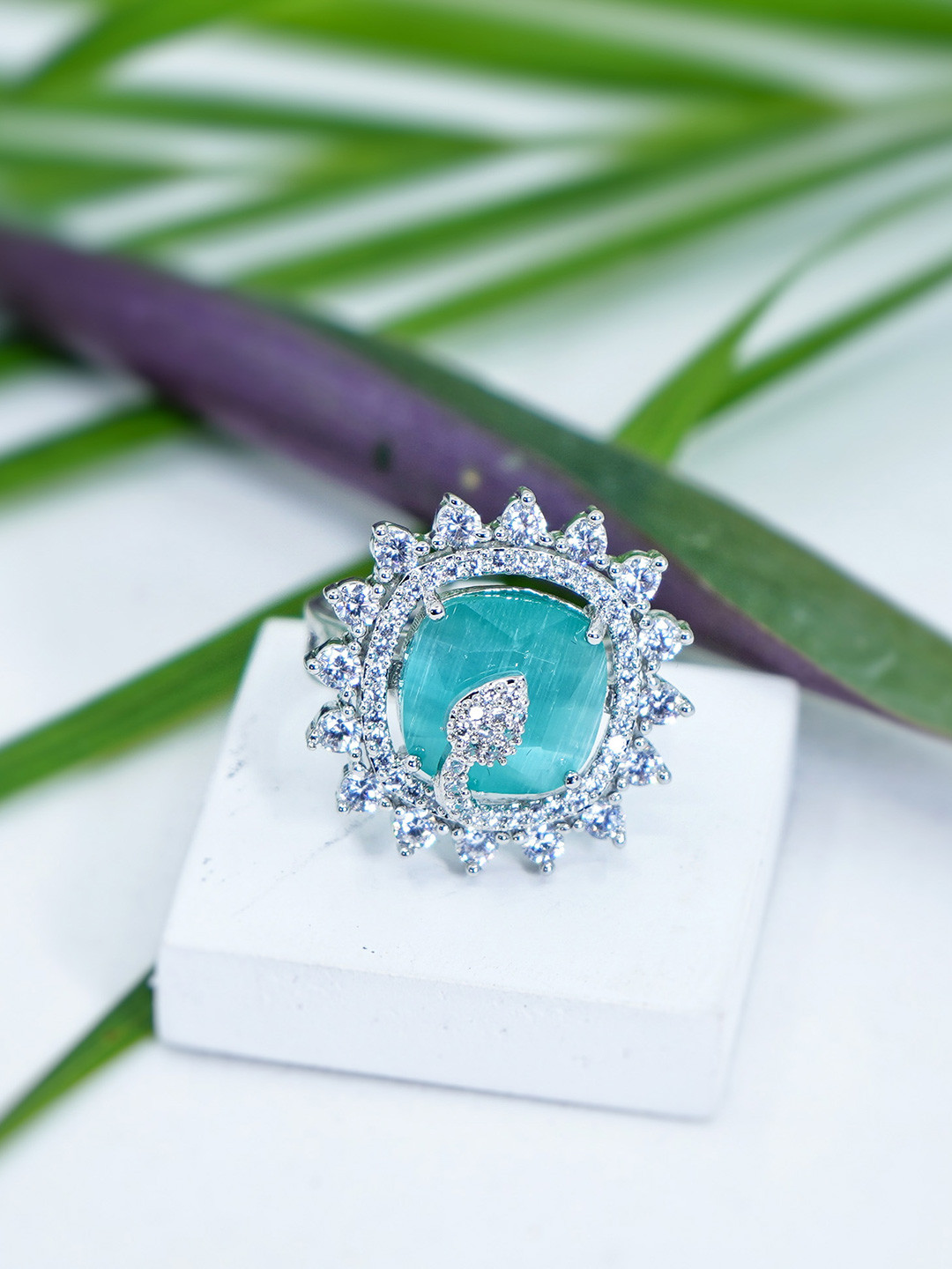 Chaandi Rivaaz Alora Rhodium-Plated Cubic Zirconia Studded Finger Ring