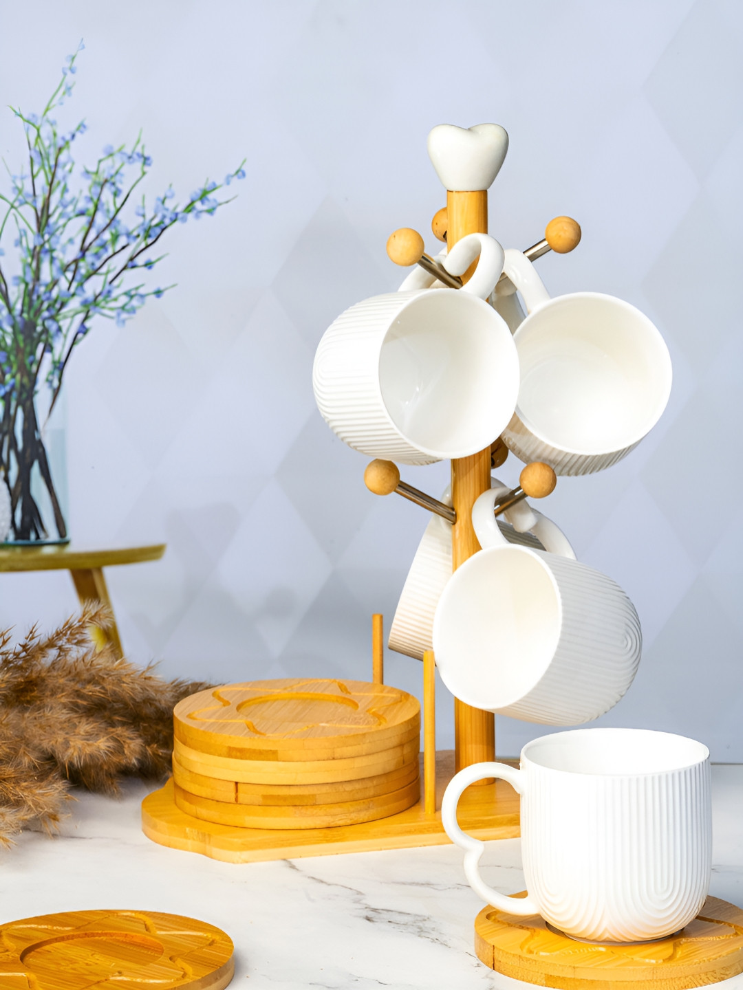 Roxx Studio Pottery White Textured Porcelain Microwave Safe 6 Piece Cups-180ml