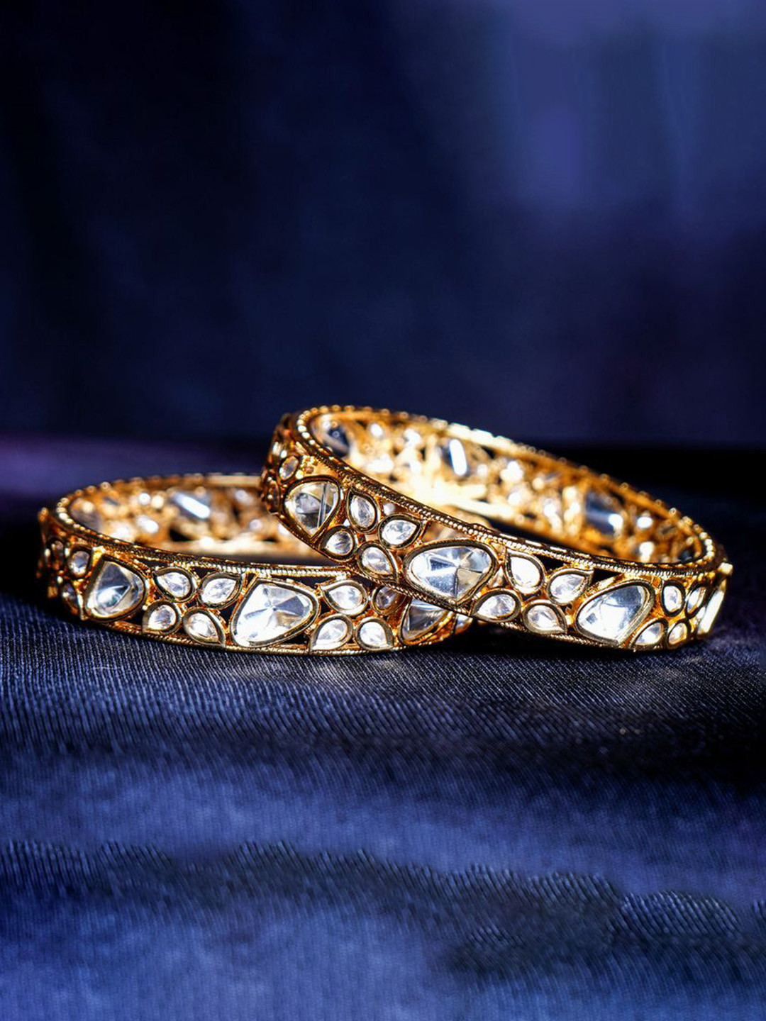 Chaandi Rivaaz Royal Set Of 2 Gold-Plated Kundan Studded Polki Bangles