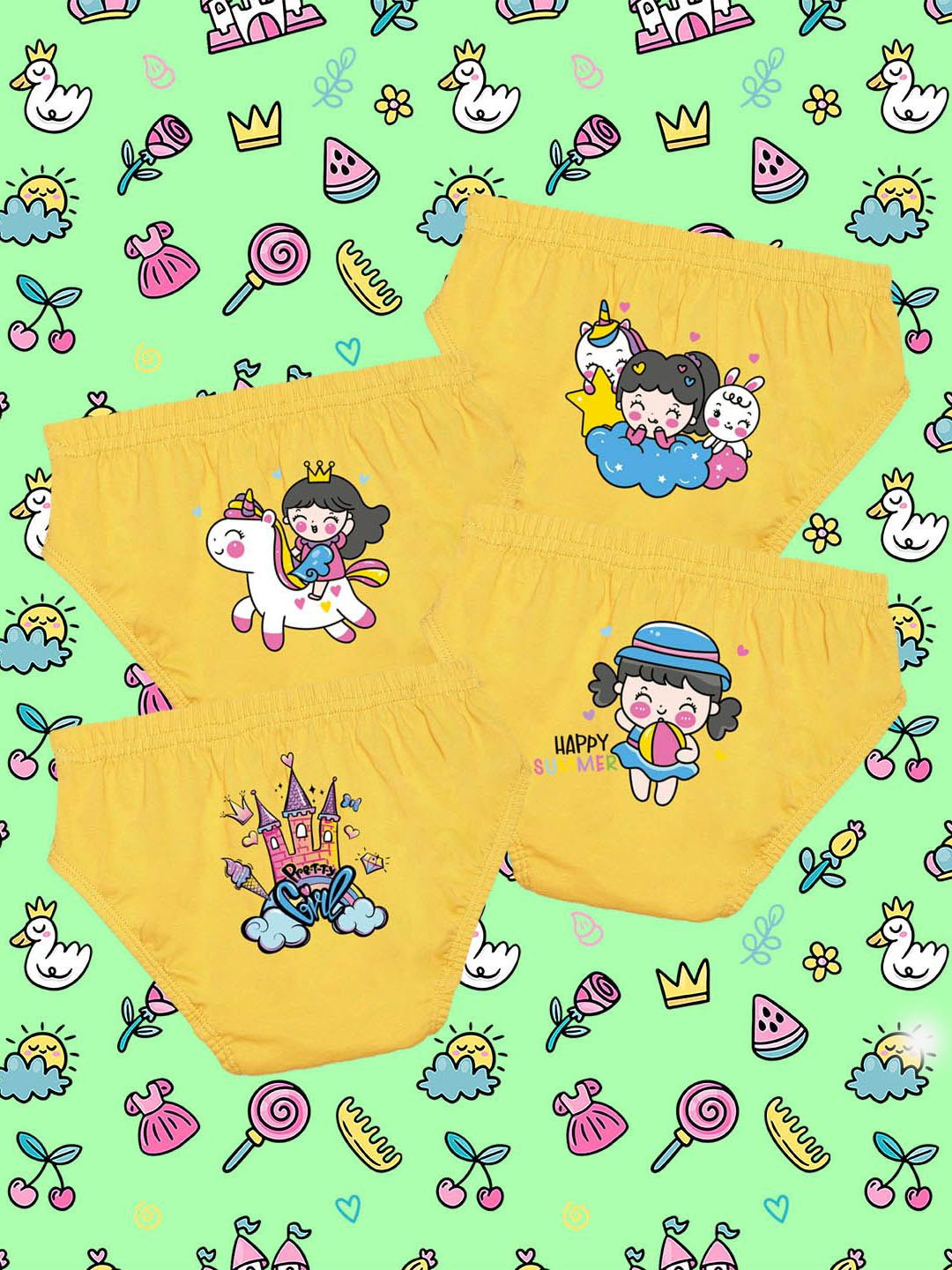 NUSYL Girls Pack Of 4 Unicorn Magic Printed Pure Cotton Basic Briefs