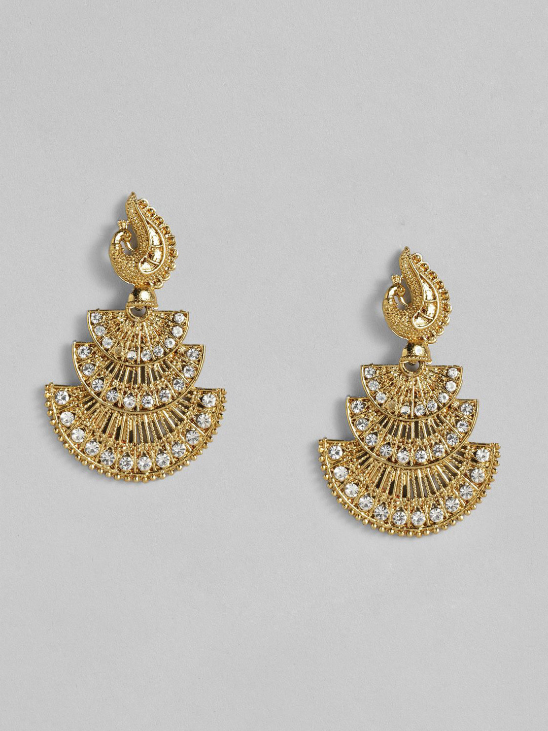 DressBerry Gold-Plated Rhinestone Peacock Shaped Filigree Drop Earrings