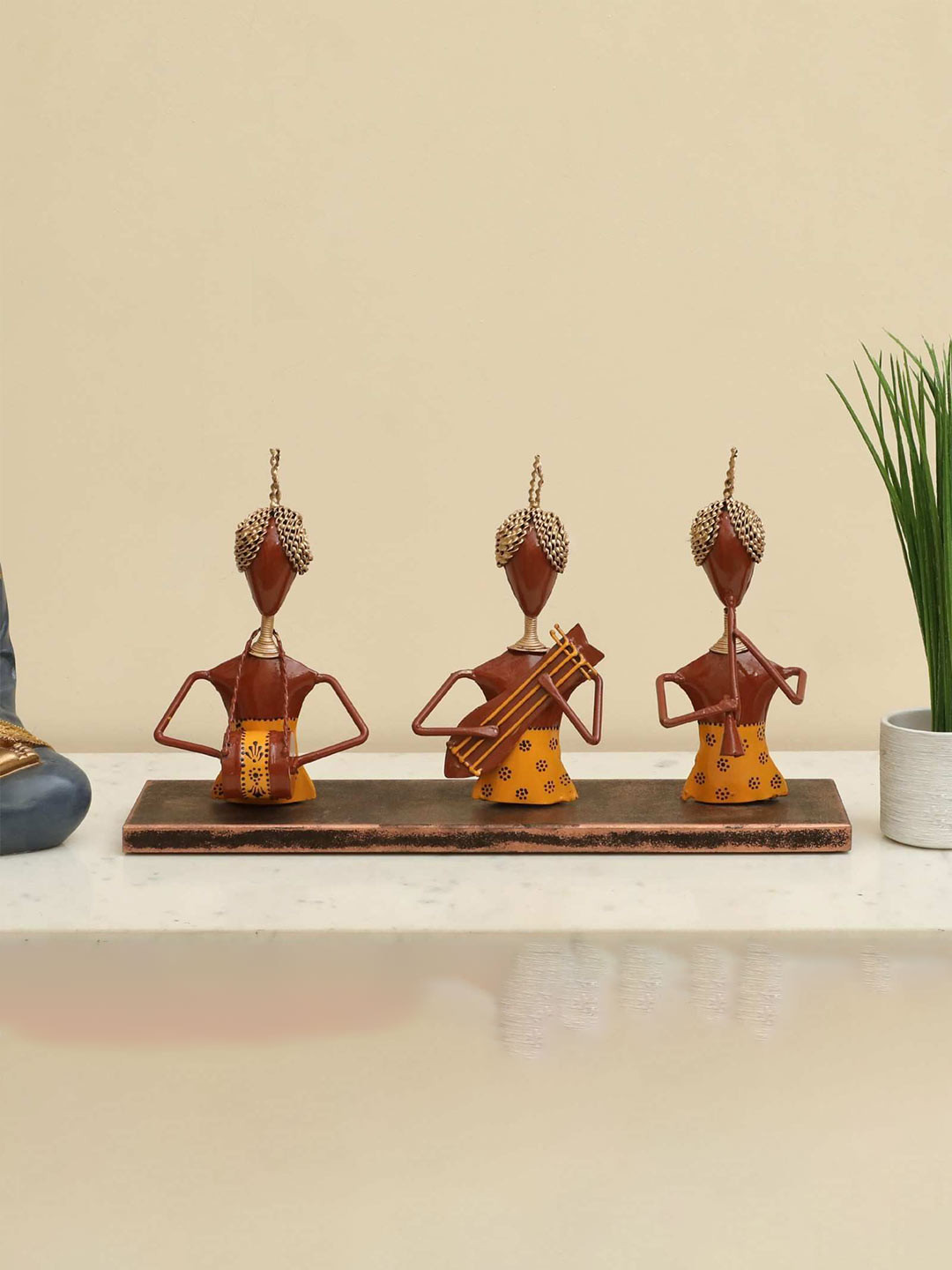 vedas F-Kioko Musician Set Brown Metal Metallic Living Room Music Medium Showpiece - 9.4 Inches