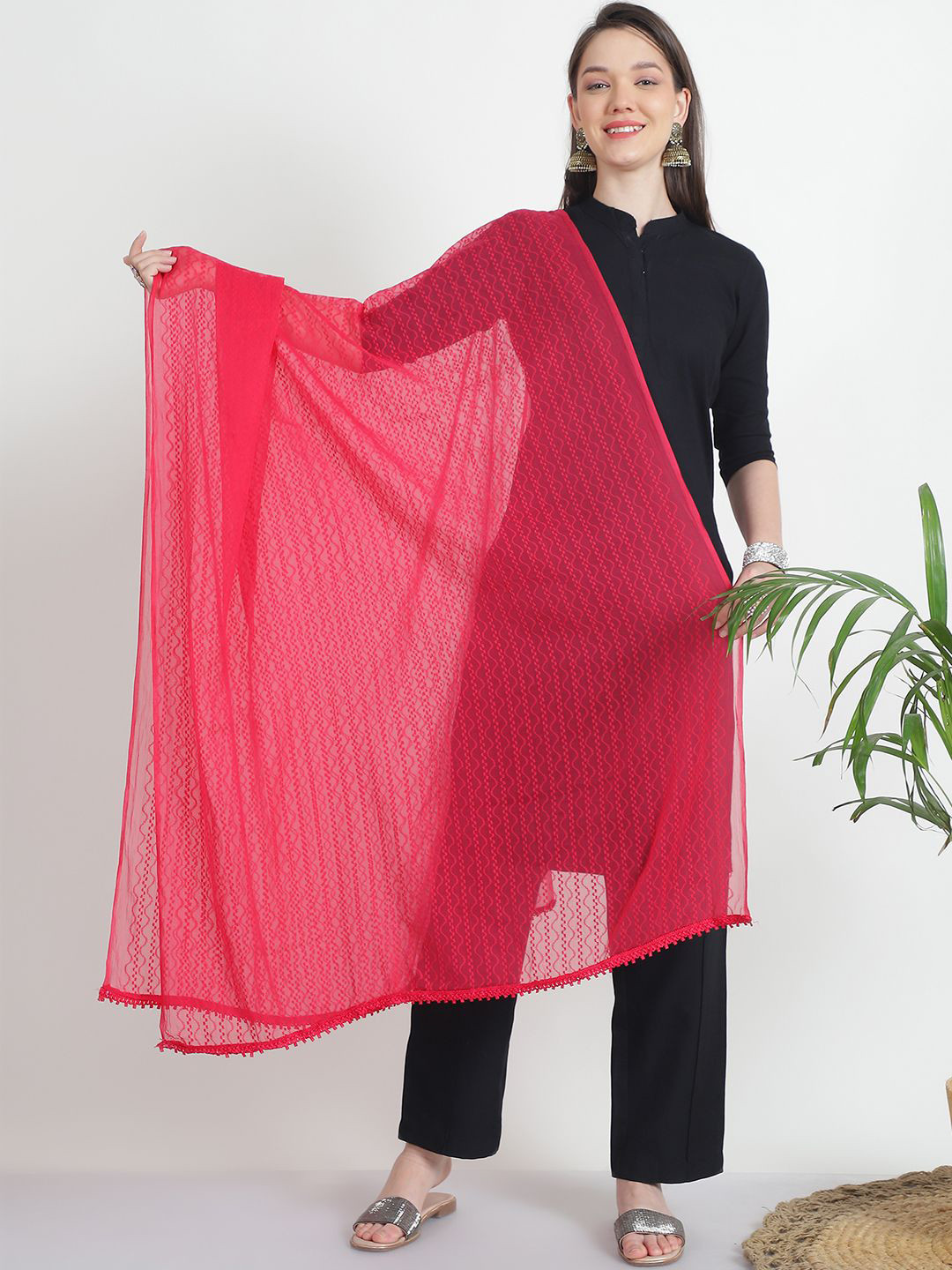 LOOM LEGACY Geometric Thread Work Sequinned Chiffon Dupatta