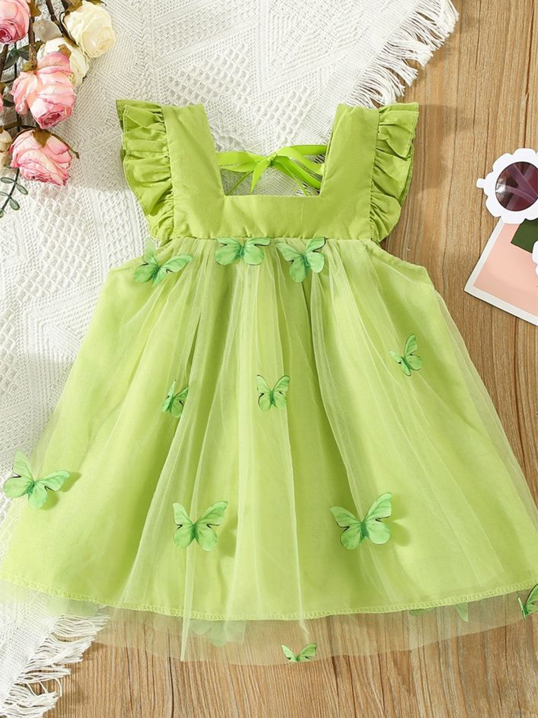 LULU & SKY Fit & Flare Self Design Square Neck Dress