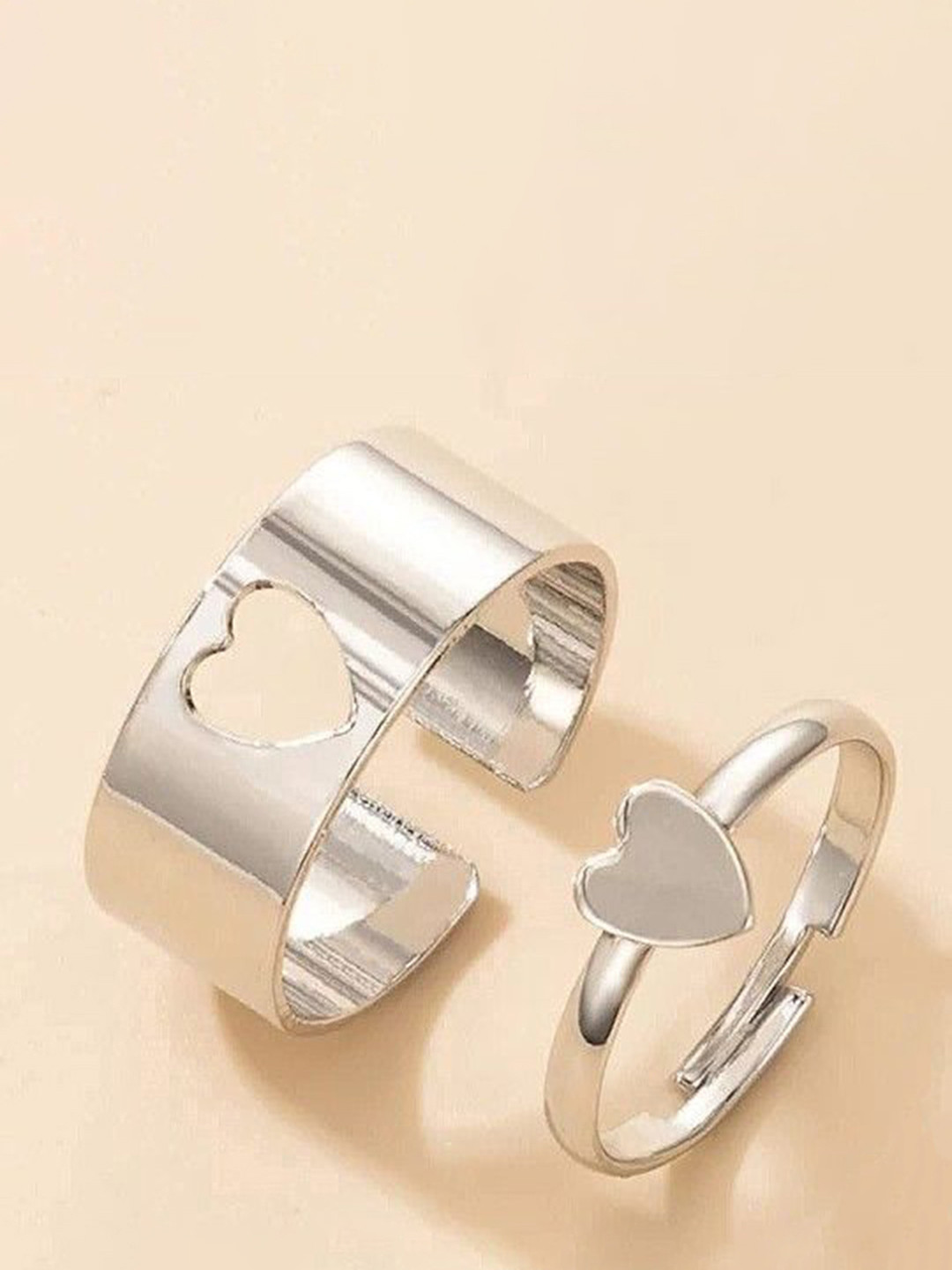PASU FASHION Set Of 2 Sterling Silver Plated Love Ring Couple Finger Rings