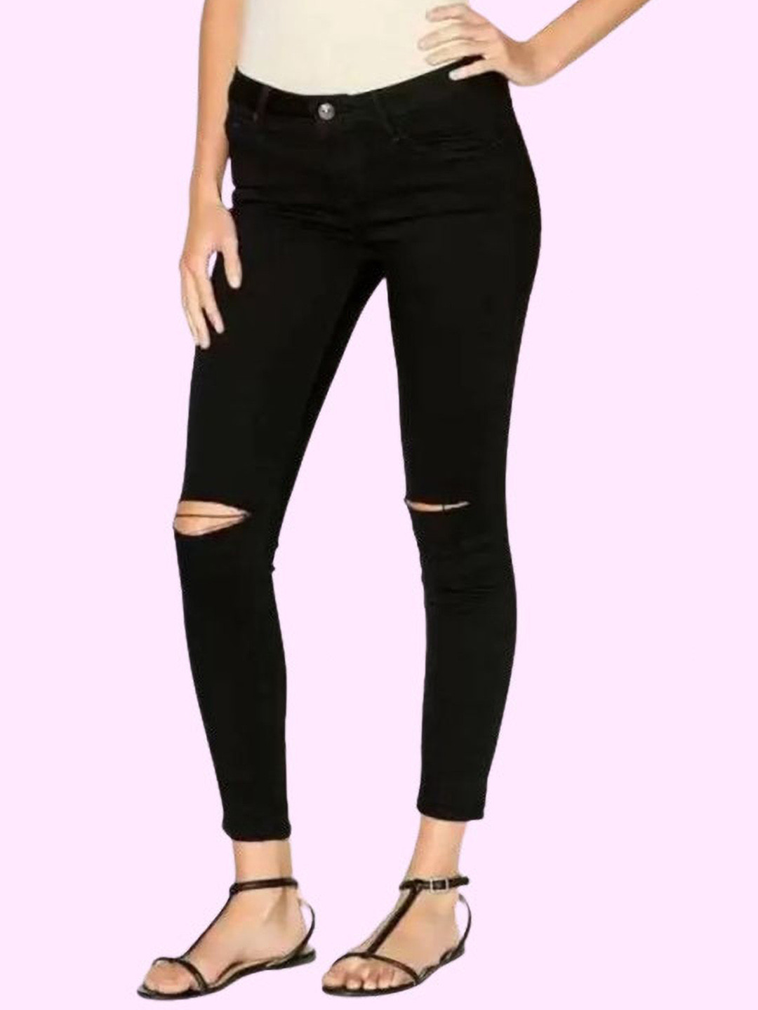 LINARIA Women Classic Mid-Rise Slash Knee Skinny Fit Jeans