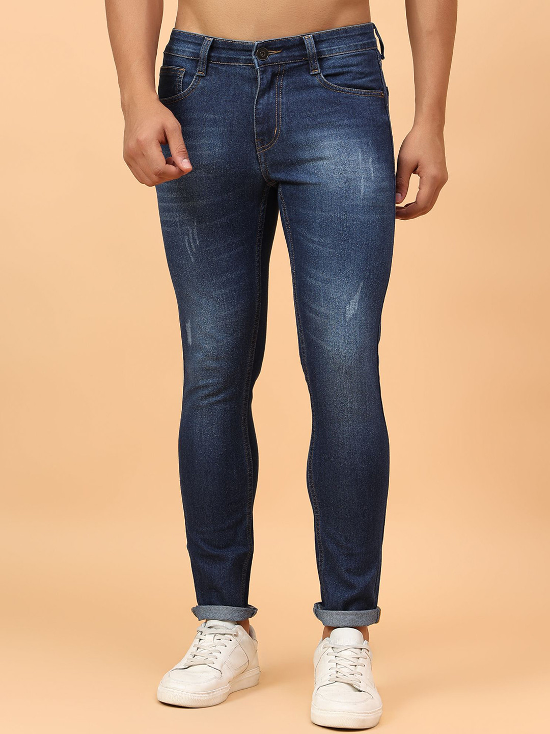 Mast & Harbour Men Micheal Slim Fit Mildly Distressed Light Fade Stretchable Jeans