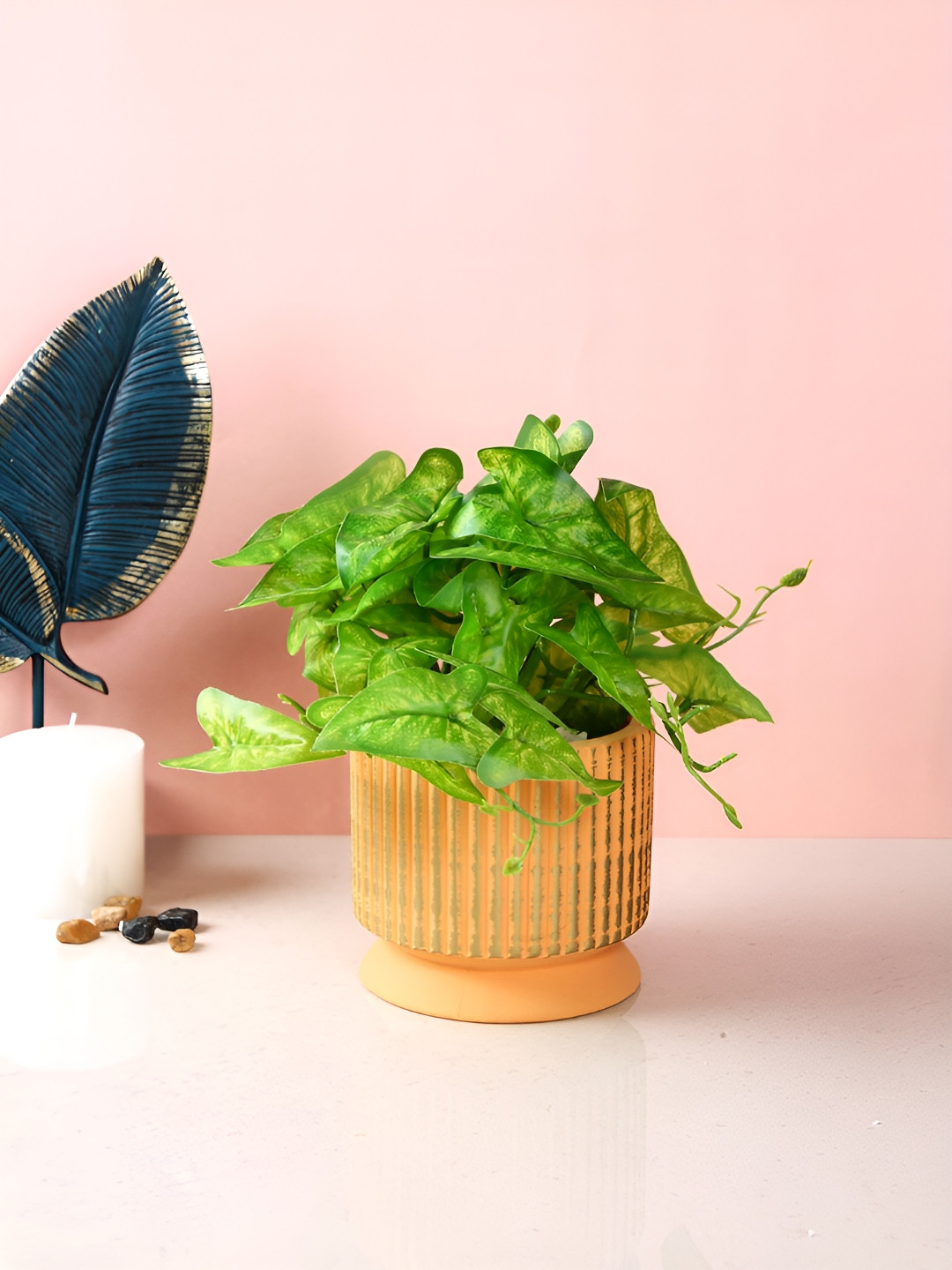 TAYHAA Sunset Glow Orange-Colored Ribbed Ceramic Flower Planter